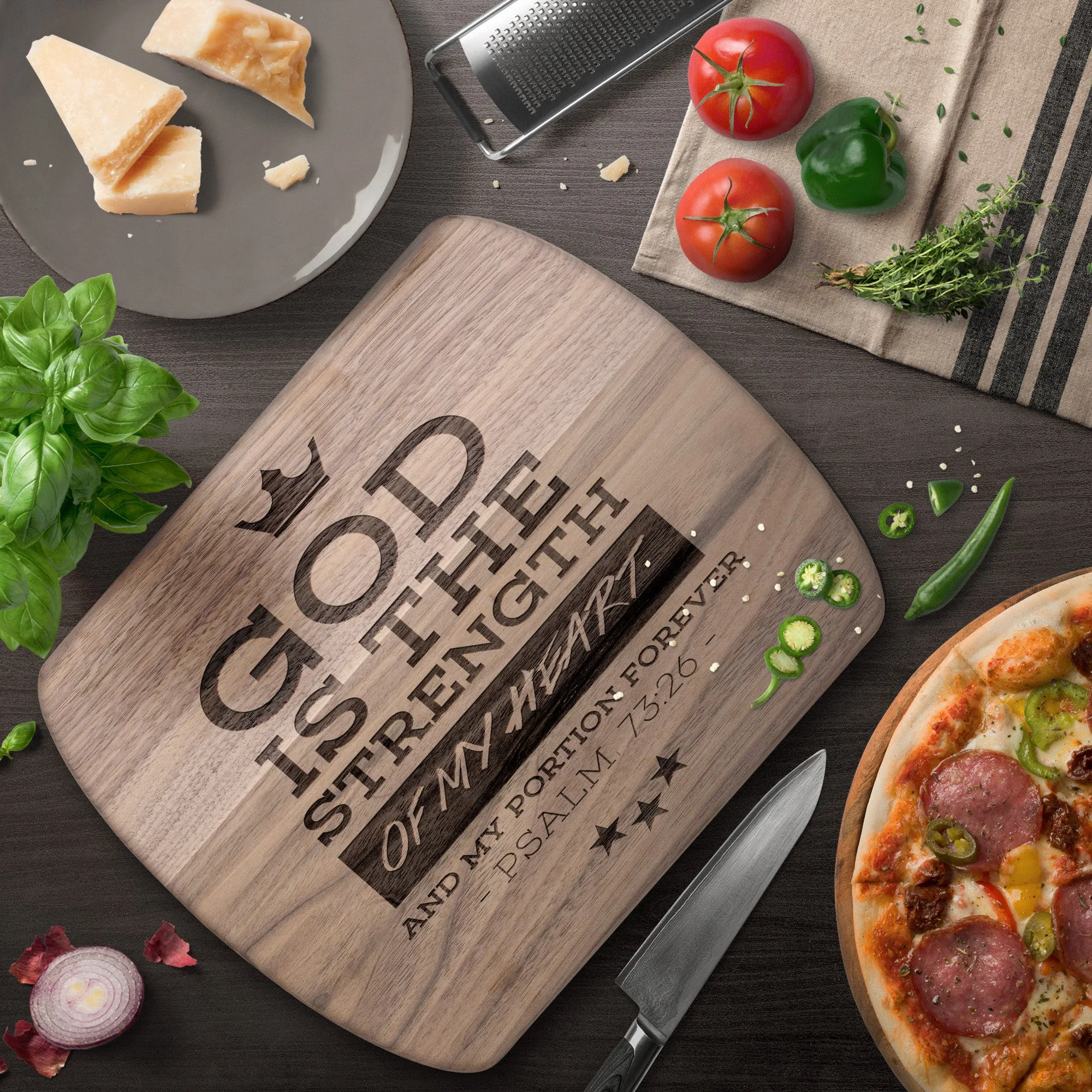 Products Bible Verse Hardwood Oval Cutting Board - God Is The Strength Of My Heart ~Psalm 73:26~ Design 8