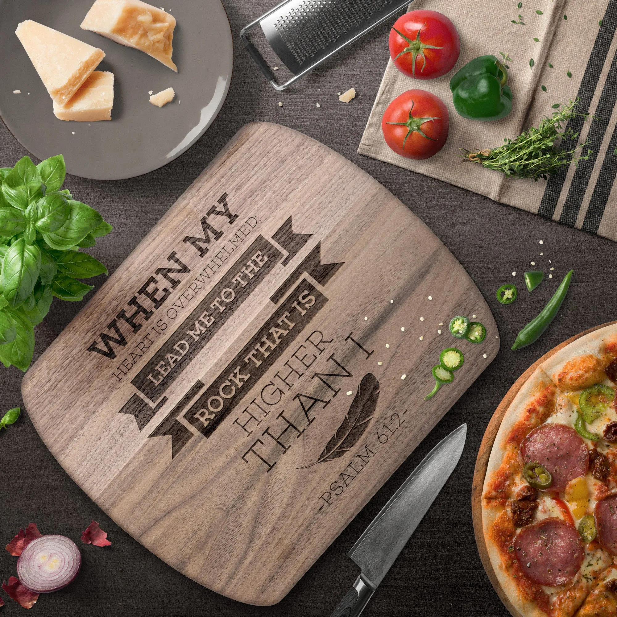 Products Bible Verse Hardwood Oval Cutting Board - Lead Me To The Rock ~Psalm 61:2~ Design 13