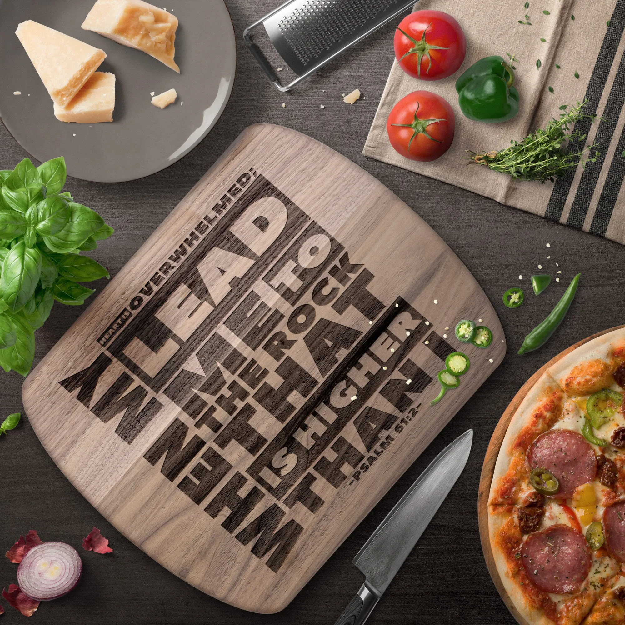 Products Bible Verse Hardwood Oval Cutting Board - Lead Me To The Rock ~Psalm 61:2~ Design 20