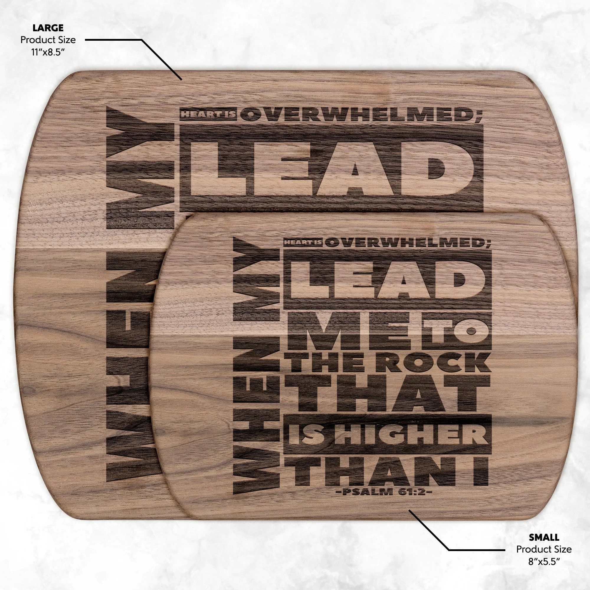 Products Bible Verse Hardwood Oval Cutting Board - Lead Me To The Rock ~Psalm 61:2~ Design 20