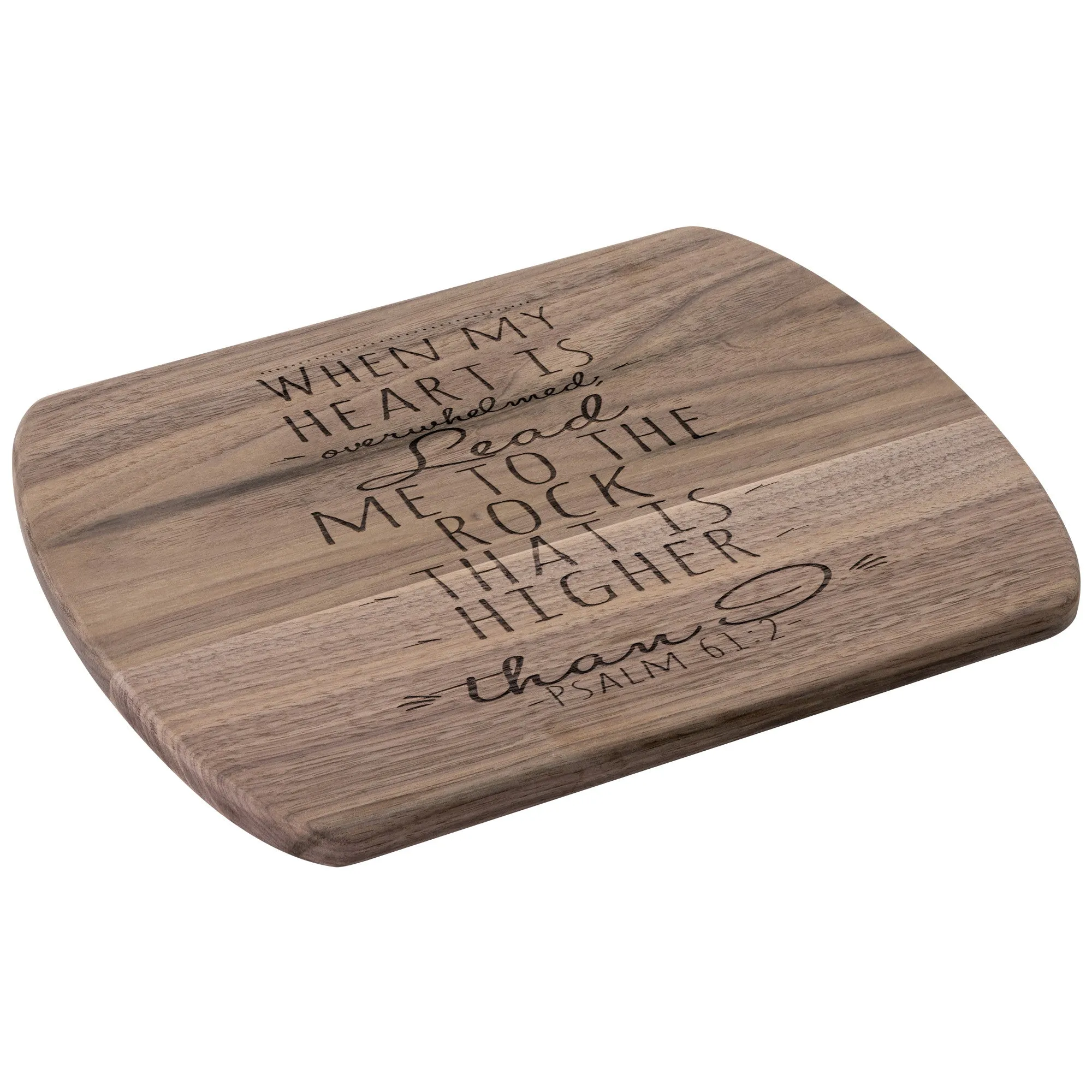 Products Bible Verse Hardwood Oval Cutting Board - Lead Me To The Rock ~Psalm 61:2~ Design 2