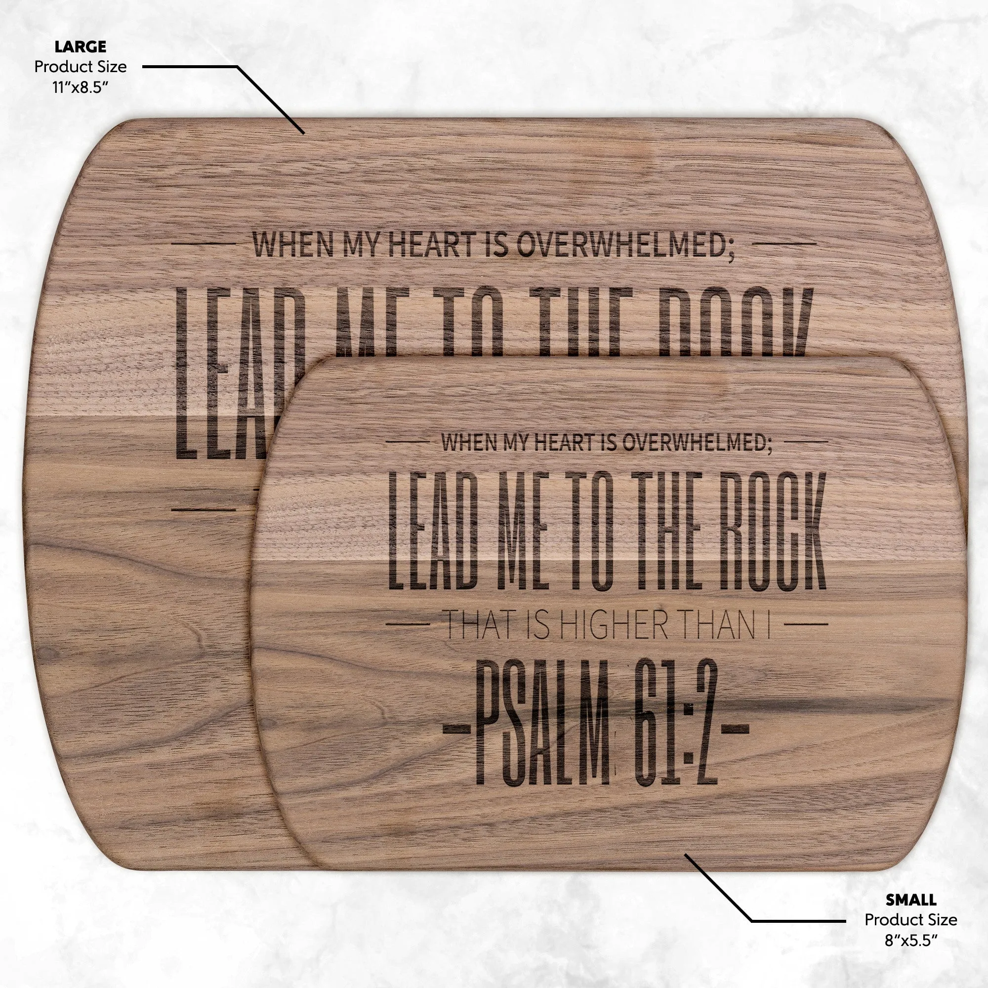 Products Bible Verse Hardwood Oval Cutting Board - Lead Me To The Rock ~Psalm 61:2~ Design 4