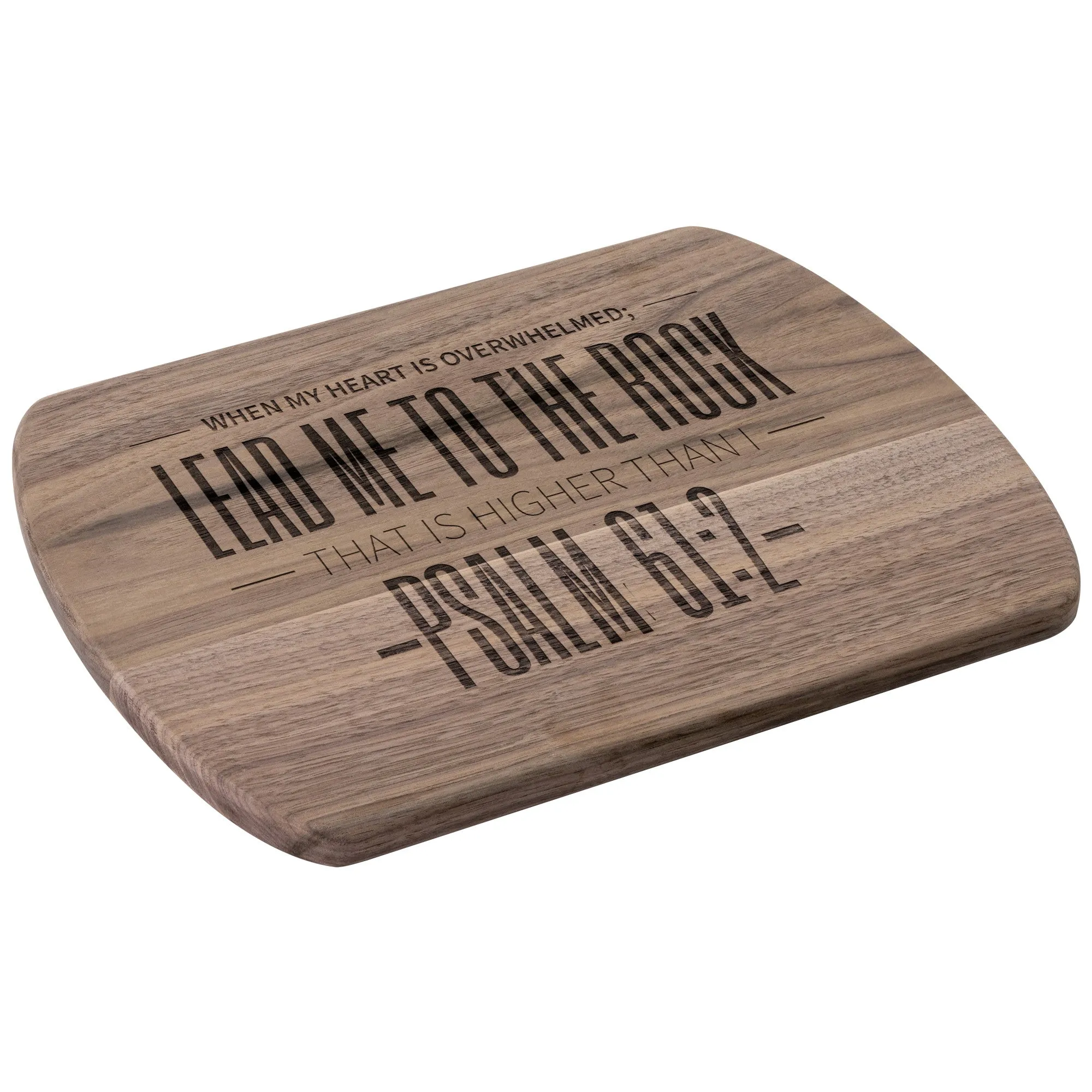 Products Bible Verse Hardwood Oval Cutting Board - Lead Me To The Rock ~Psalm 61:2~ Design 4