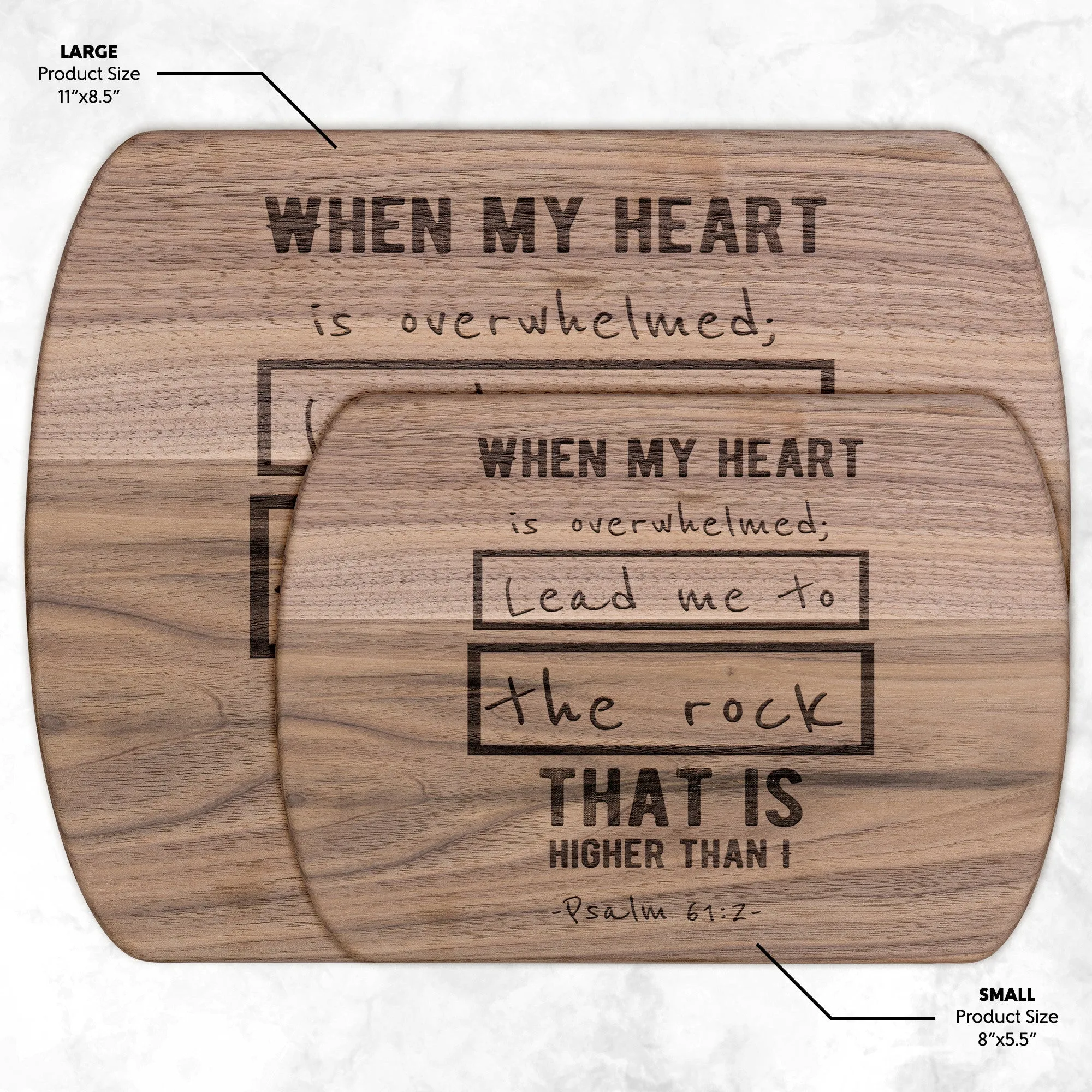 Products Bible Verse Hardwood Oval Cutting Board - Lead Me To The Rock ~Psalm 61:2~ Design 5