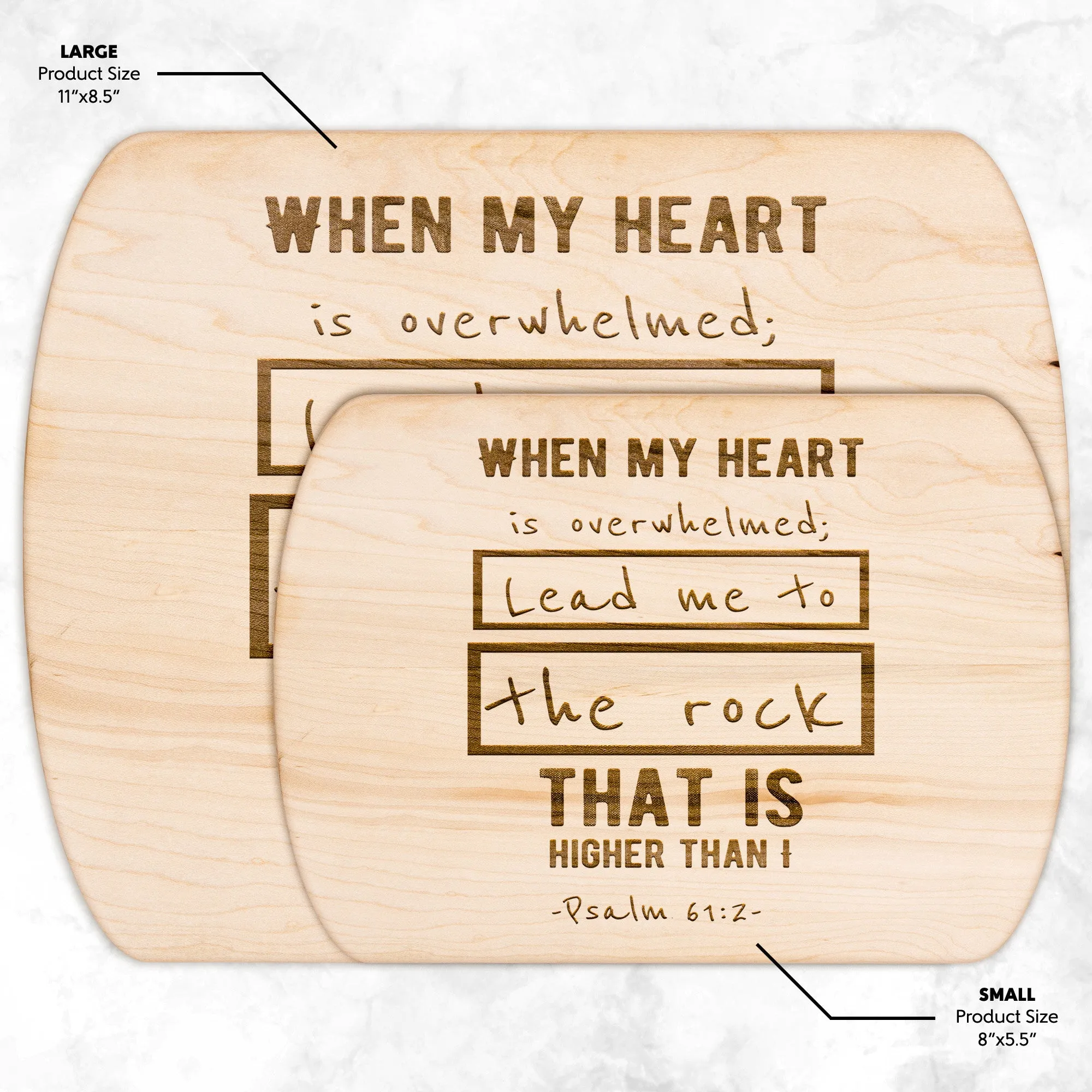 Products Bible Verse Hardwood Oval Cutting Board - Lead Me To The Rock ~Psalm 61:2~ Design 5