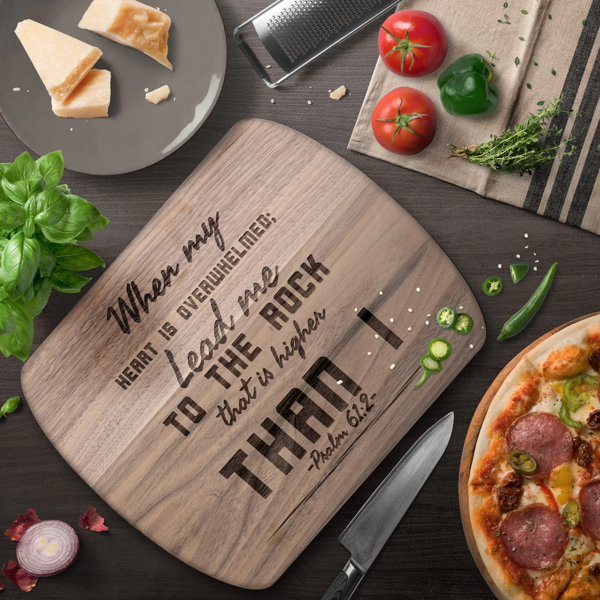 Products Bible Verse Hardwood Oval Cutting Board - Lead Me To The Rock ~Psalm 61:2~ Design 6