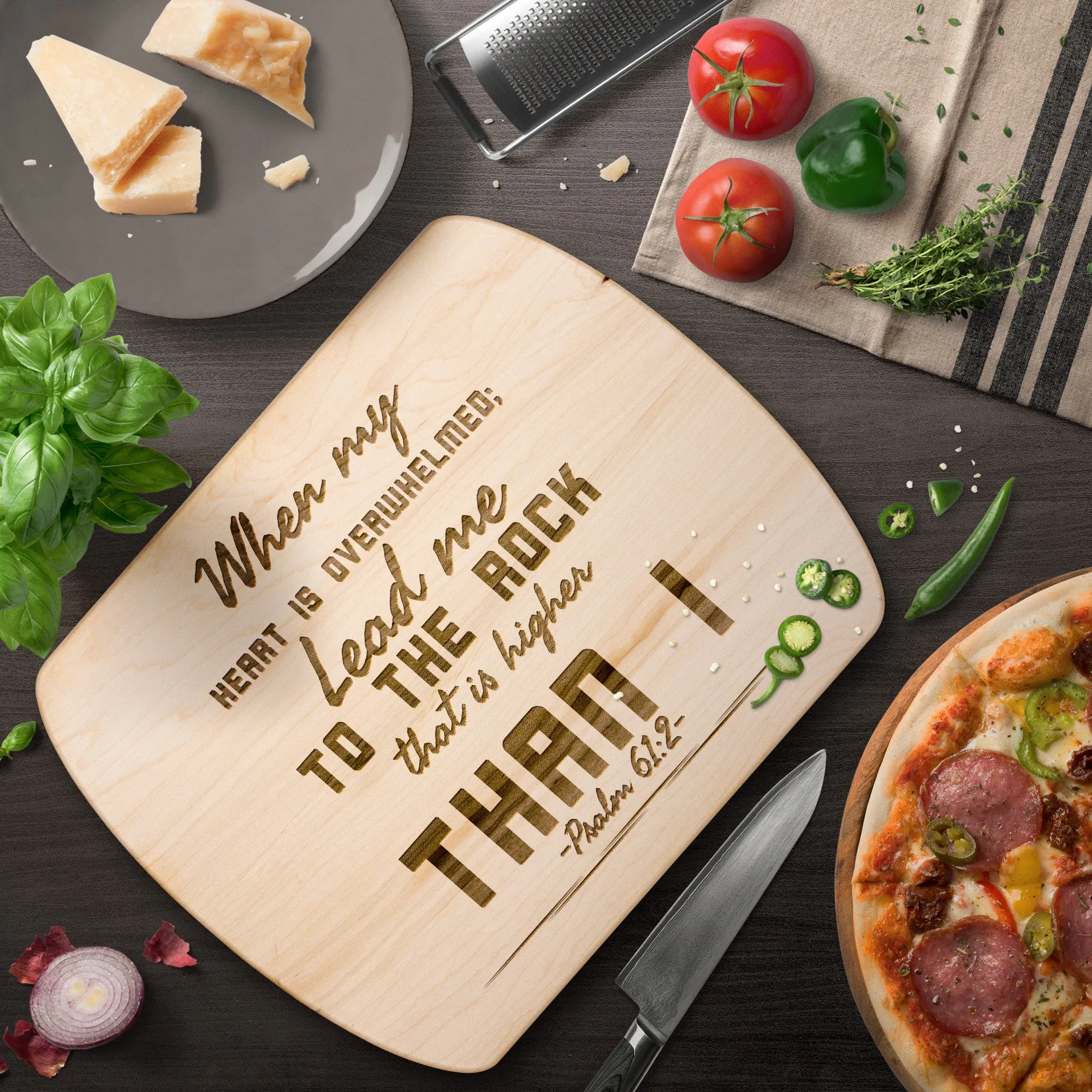 Products Bible Verse Hardwood Oval Cutting Board - Lead Me To The Rock ~Psalm 61:2~ Design 6