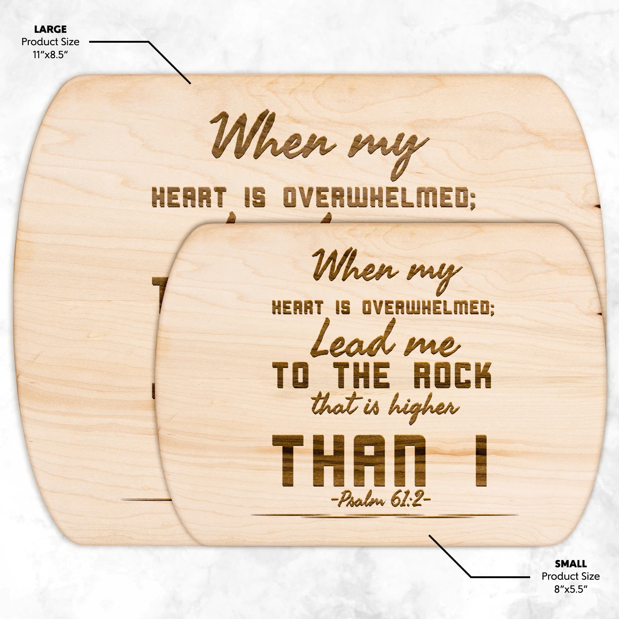 Products Bible Verse Hardwood Oval Cutting Board - Lead Me To The Rock ~Psalm 61:2~ Design 6