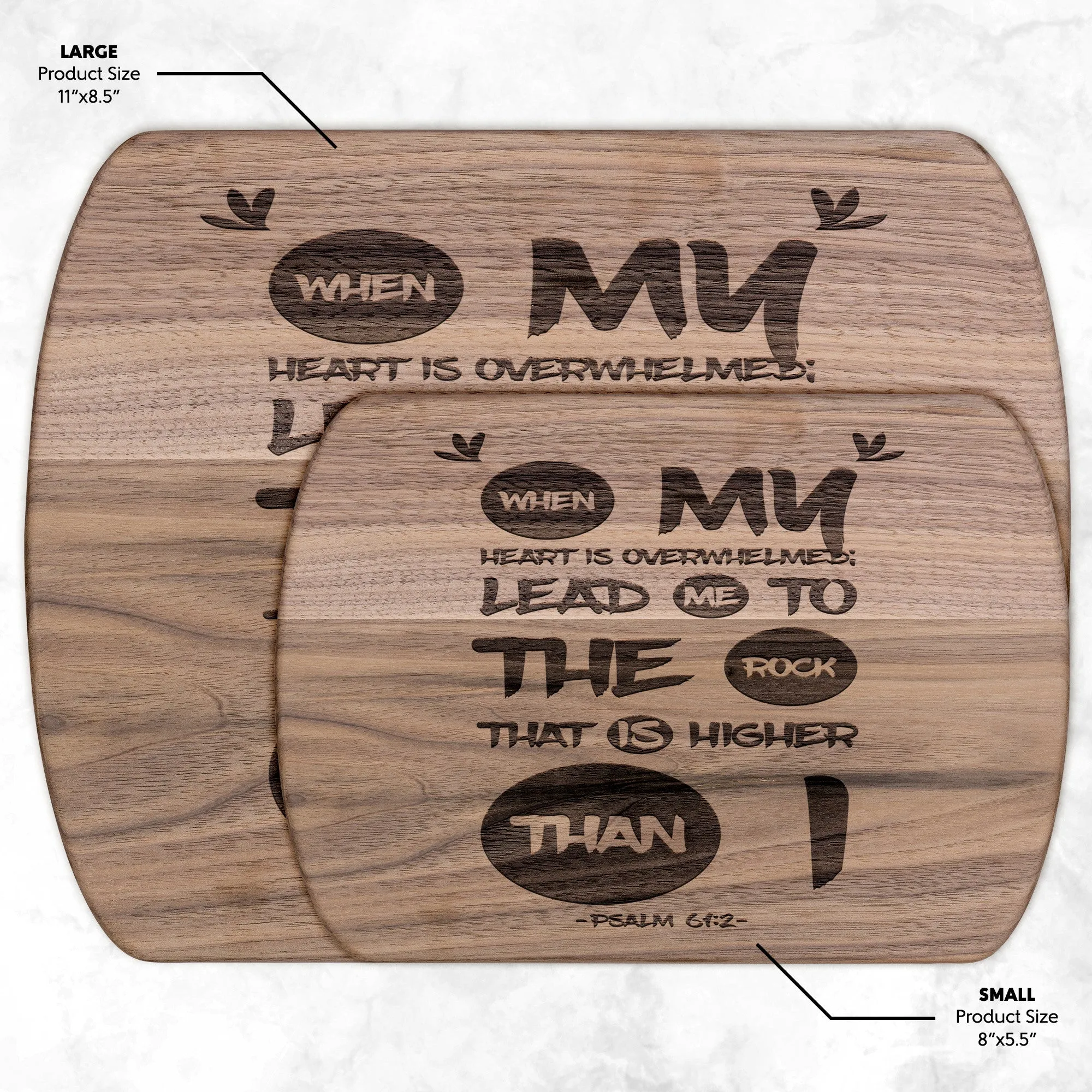 Products Bible Verse Hardwood Oval Cutting Board - Lead Me To The Rock ~Psalm 61:2~ Design 9