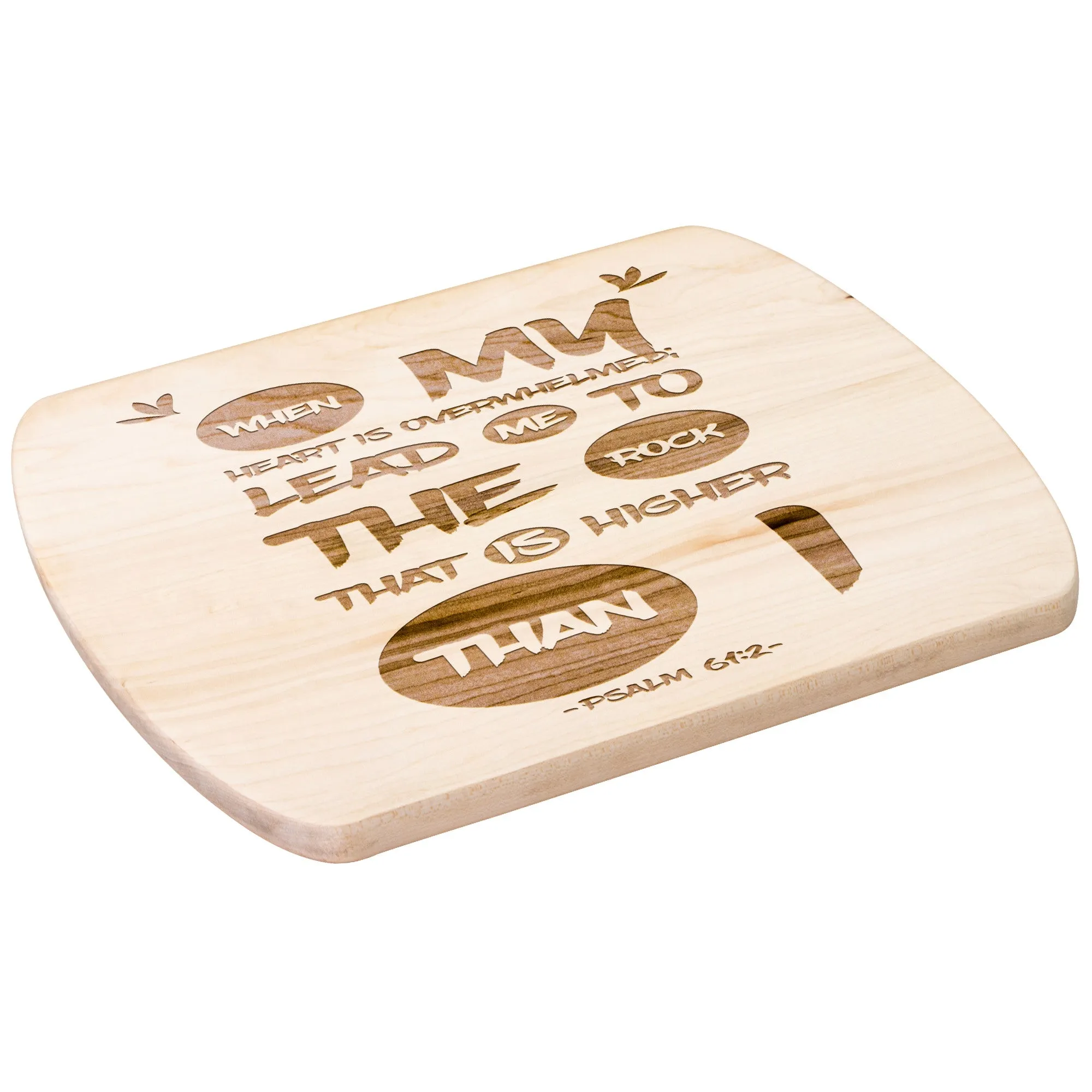 Products Bible Verse Hardwood Oval Cutting Board - Lead Me To The Rock ~Psalm 61:2~ Design 9