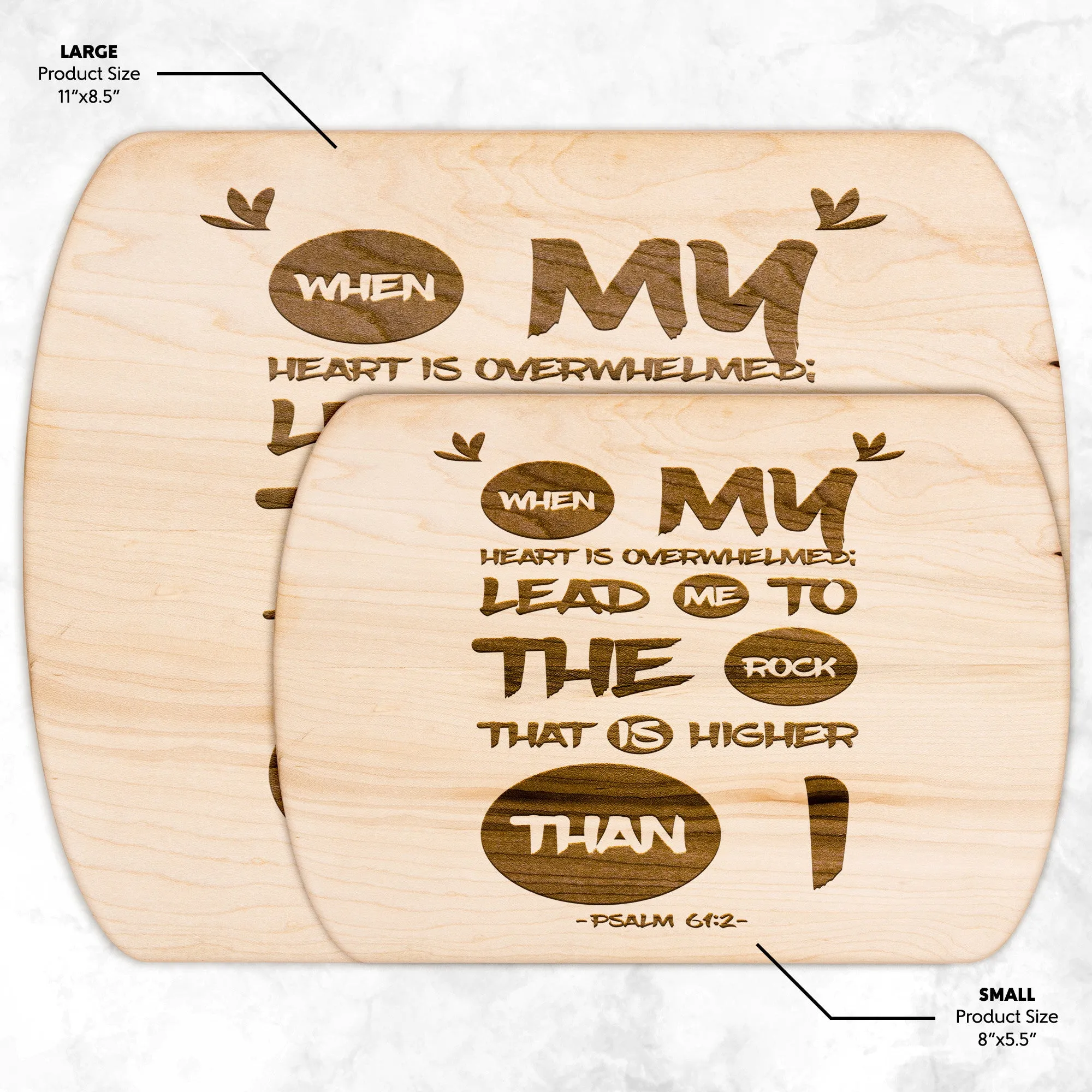 Products Bible Verse Hardwood Oval Cutting Board - Lead Me To The Rock ~Psalm 61:2~ Design 9