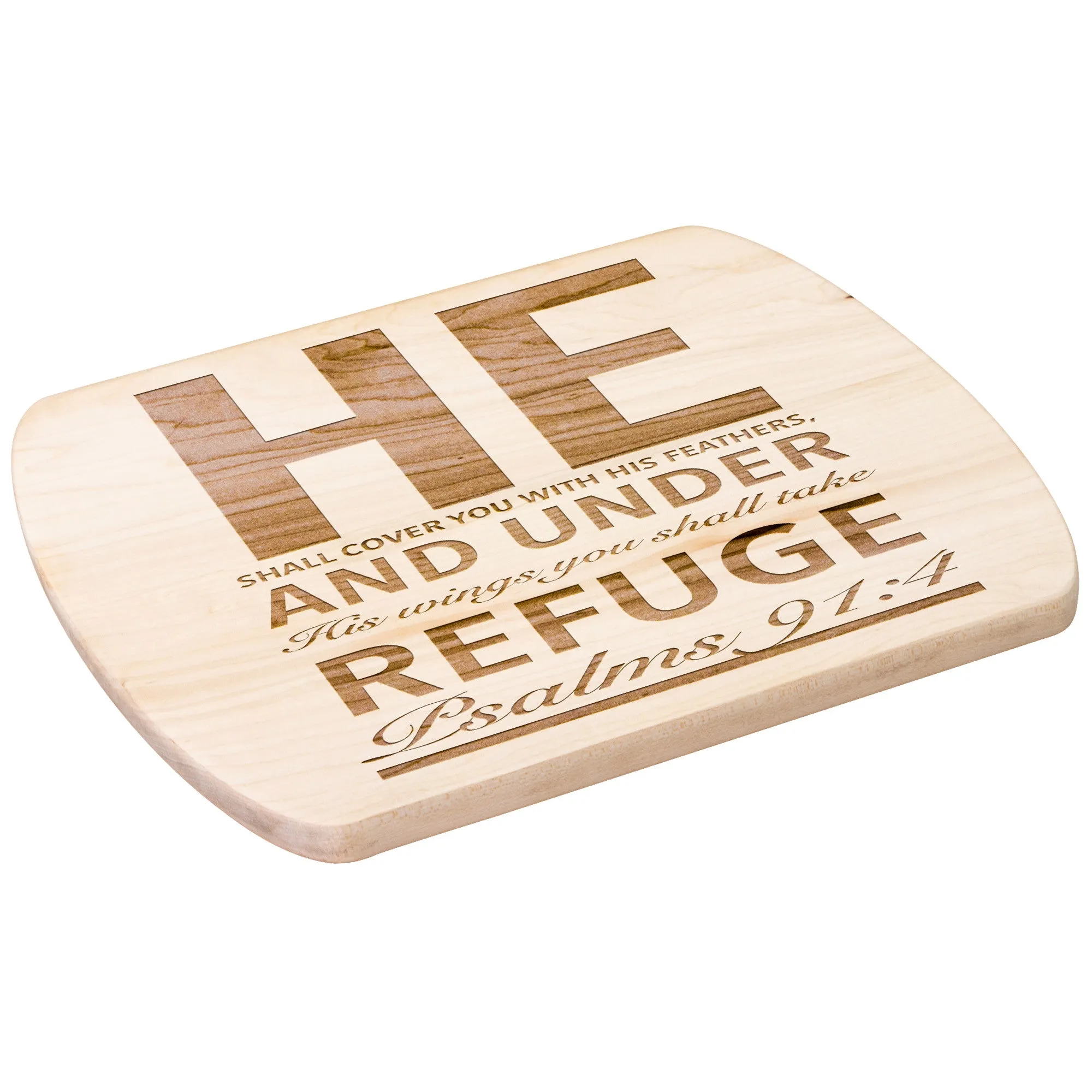 Products Bible Verse Hardwood Oval Cutting Board - Under His Wings You Shall Take Refuge ~Psalm 91:4~ Design 4