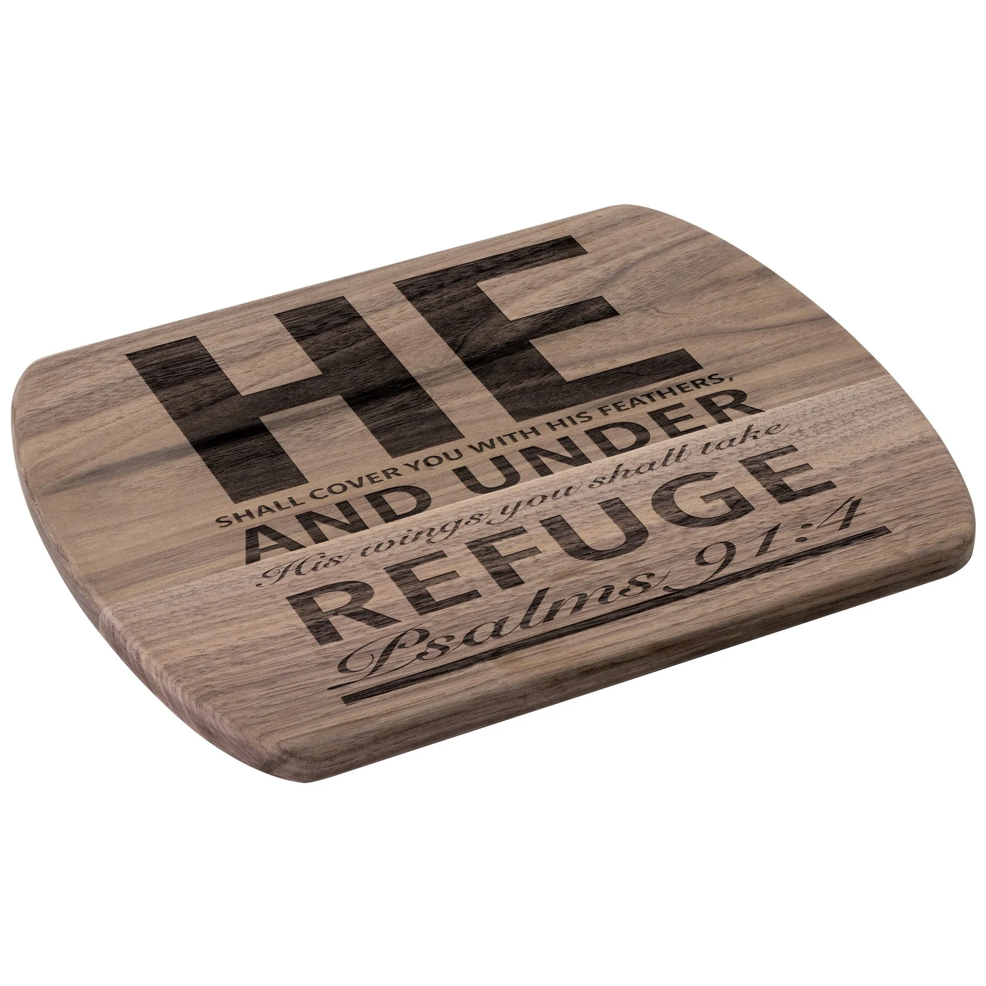 Products Bible Verse Hardwood Oval Cutting Board - Under His Wings You Shall Take Refuge ~Psalm 91:4~ Design 4