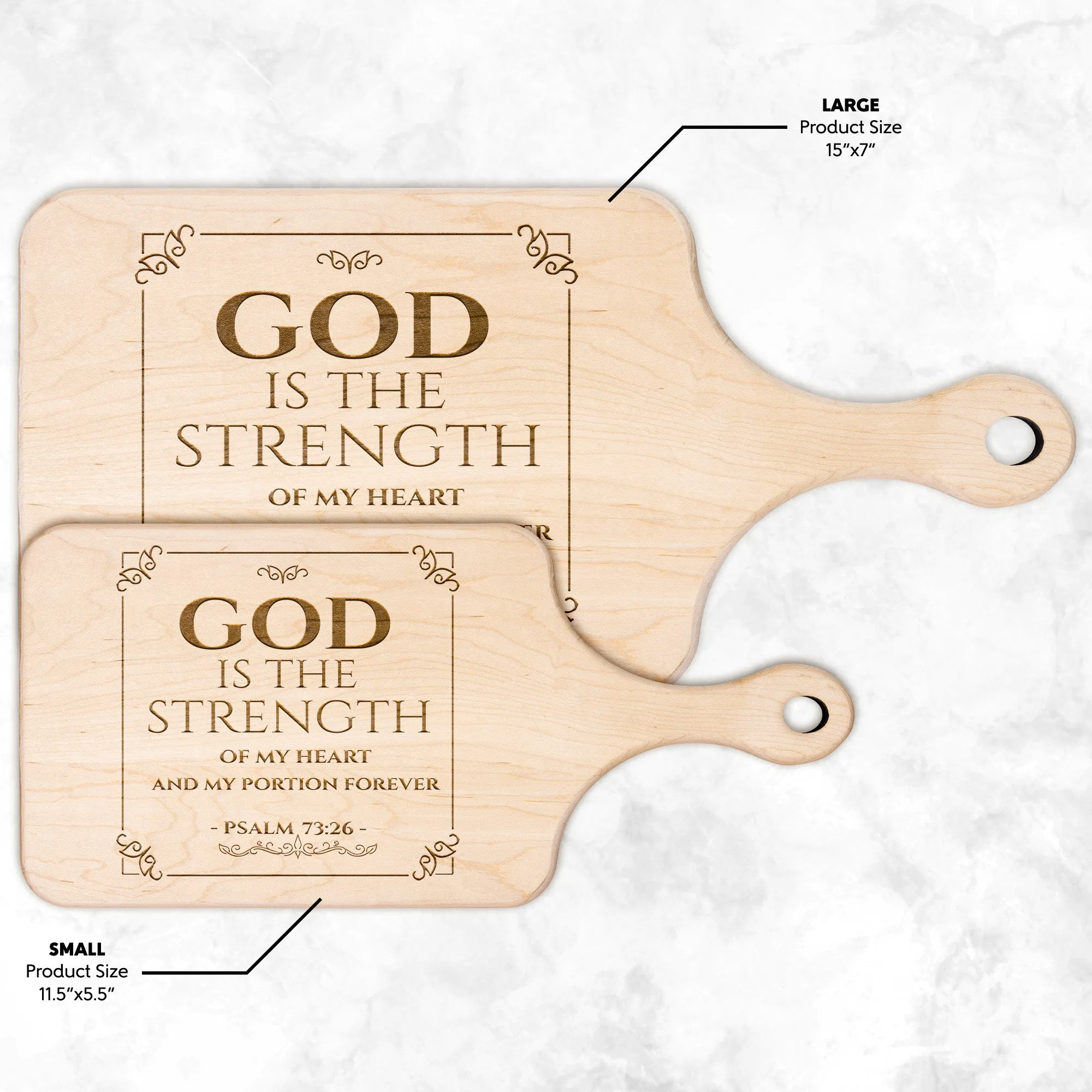 Products Bible Verse Hardwood Paddle Cutting Board - God Is The Strength Of My Heart ~Psalm 73:26~ Design 10