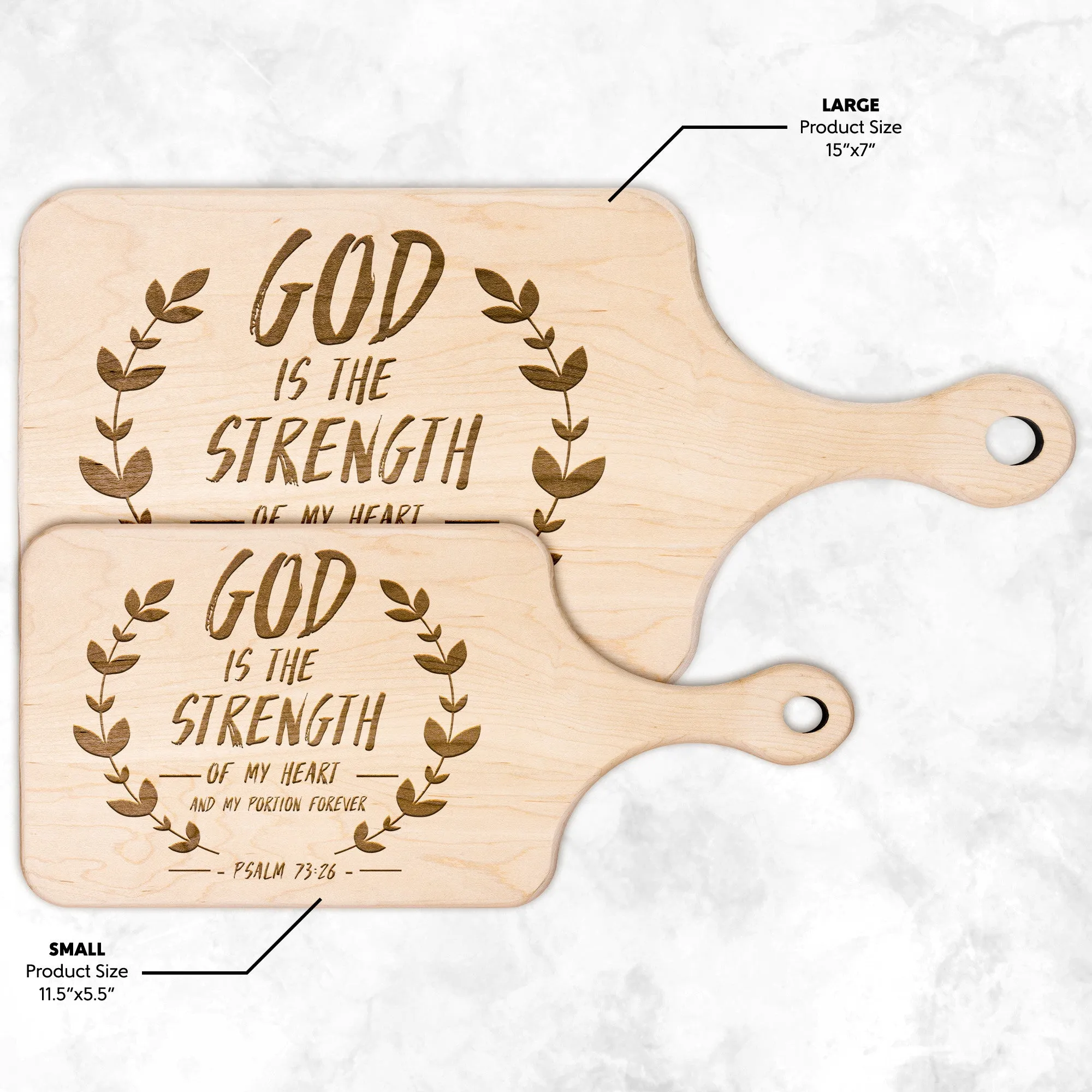 Products Bible Verse Hardwood Paddle Cutting Board - God Is The Strength Of My Heart ~Psalm 73:26~ Design 14