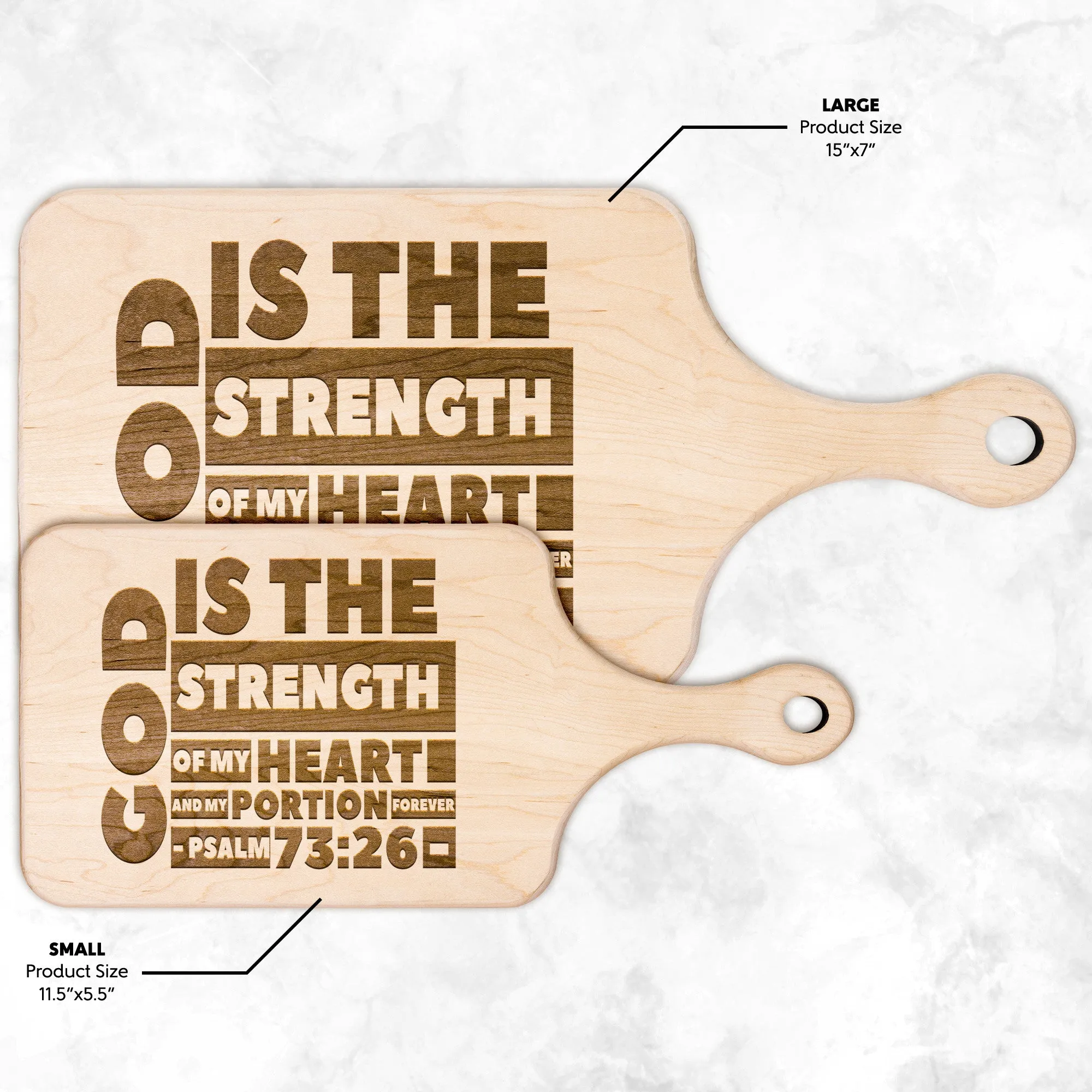 Products Bible Verse Hardwood Paddle Cutting Board - God Is The Strength Of My Heart ~Psalm 73:26~ Design 16