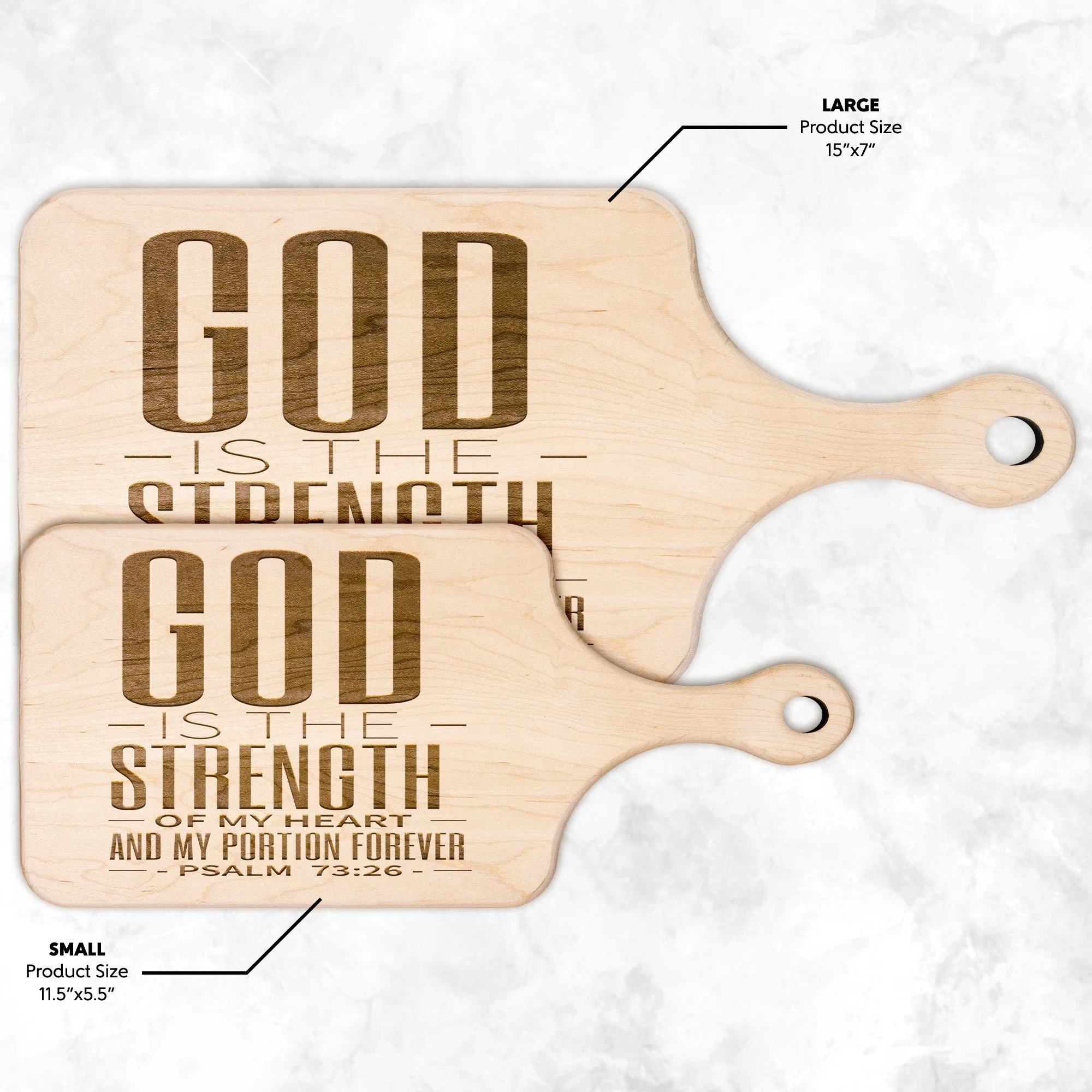 Products Bible Verse Hardwood Paddle Cutting Board - God Is The Strength Of My Heart ~Psalm 73:26~ Design 19