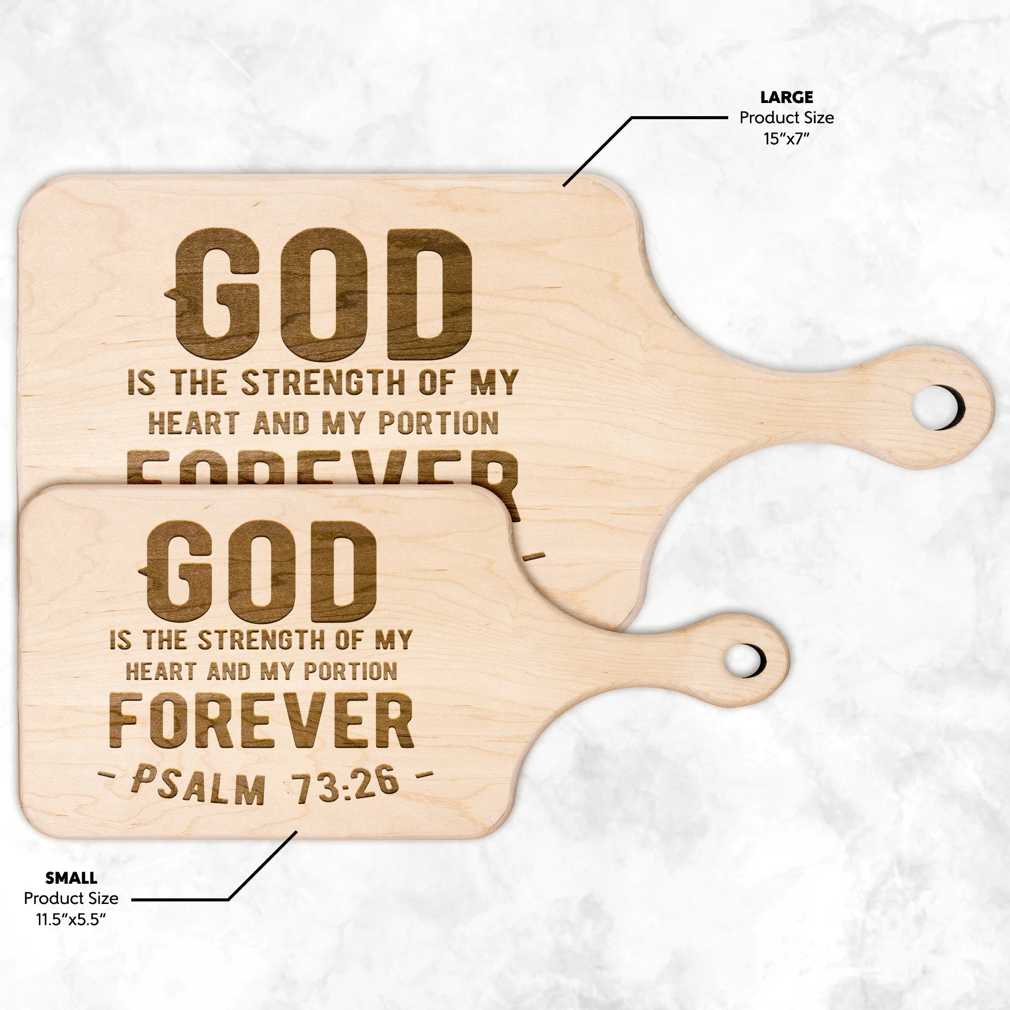 Products Bible Verse Hardwood Paddle Cutting Board - God Is The Strength Of My Heart ~Psalm 73:26~ Design 1