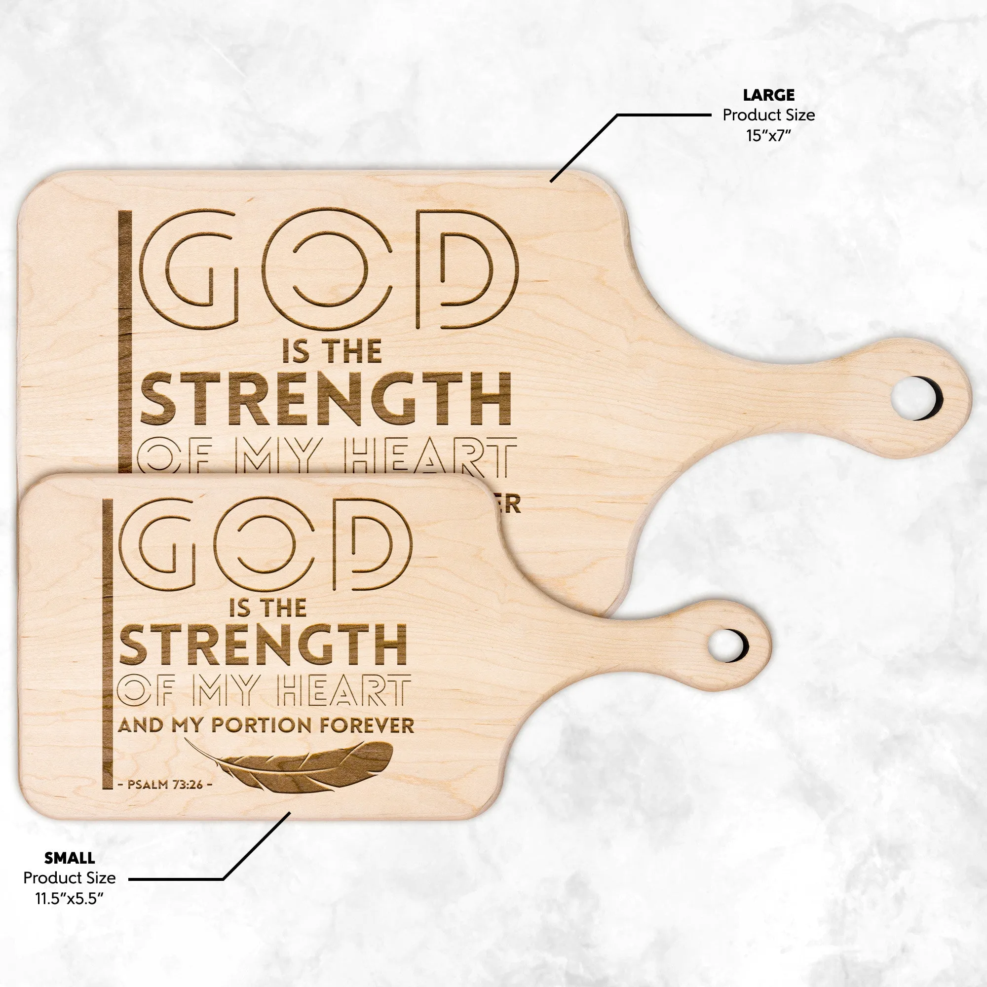 Products Bible Verse Hardwood Paddle Cutting Board - God Is The Strength Of My Heart ~Psalm 73:26~ Design 20