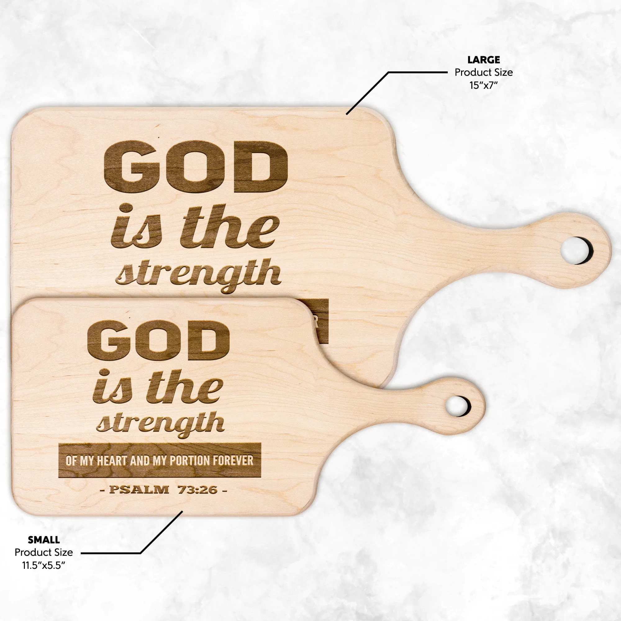 Products Bible Verse Hardwood Paddle Cutting Board - God Is The Strength Of My Heart ~Psalm 73:26~ Design 2