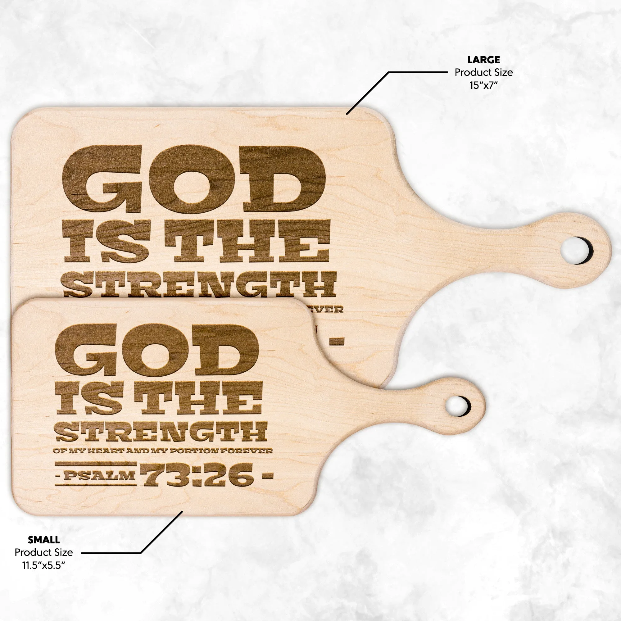 Products Bible Verse Hardwood Paddle Cutting Board - God Is The Strength Of My Heart ~Psalm 73:26~ Design 3