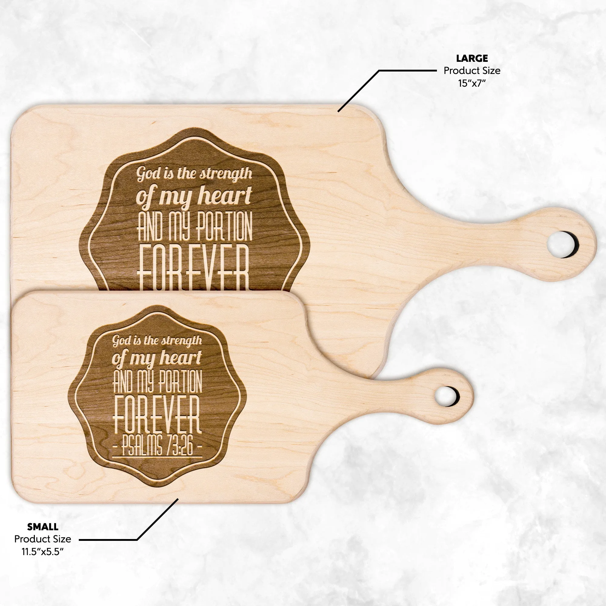 Products Bible Verse Hardwood Paddle Cutting Board - God Is The Strength Of My Heart ~Psalm 73:26~ Design 4