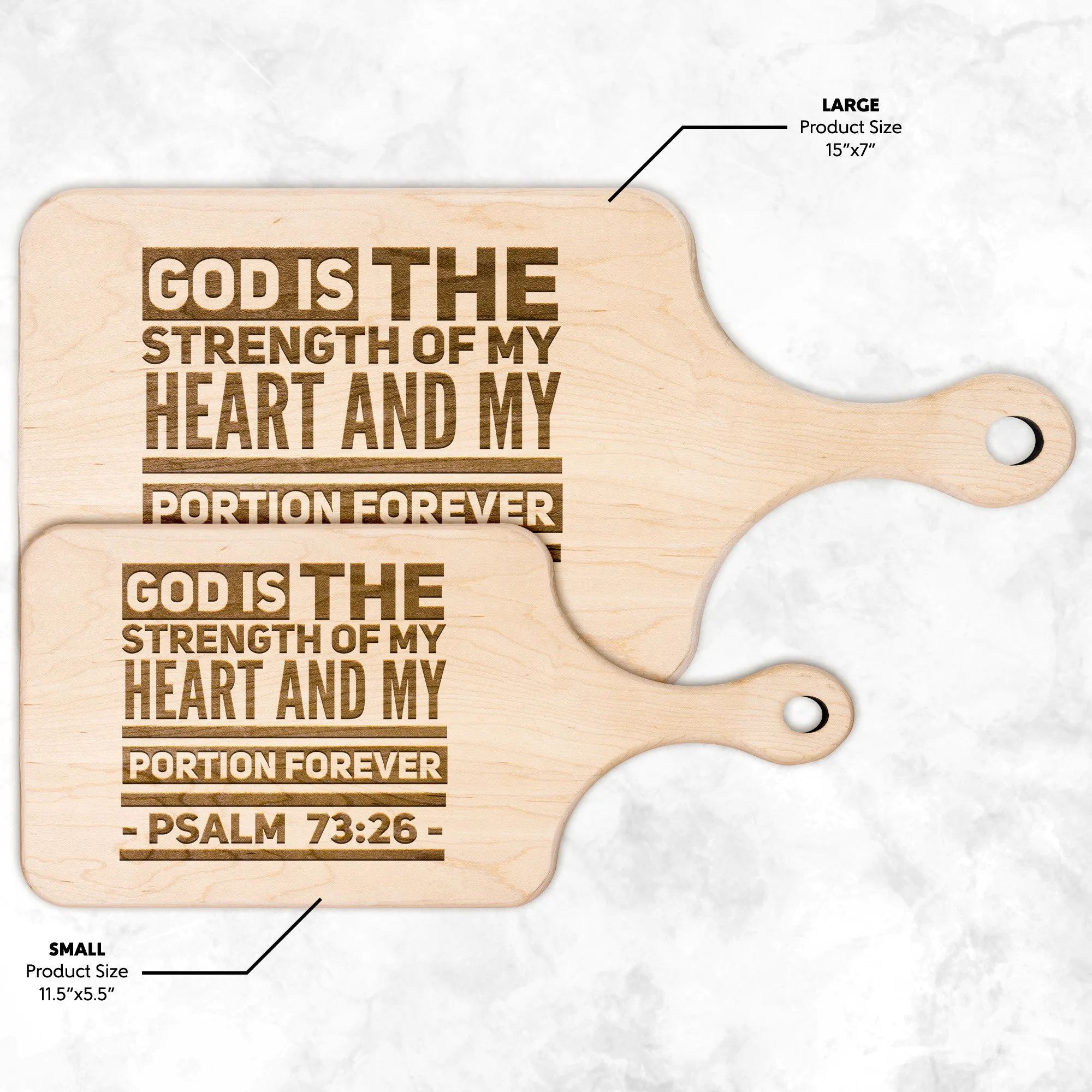 Products Bible Verse Hardwood Paddle Cutting Board - God Is The Strength Of My Heart ~Psalm 73:26~ Design 5