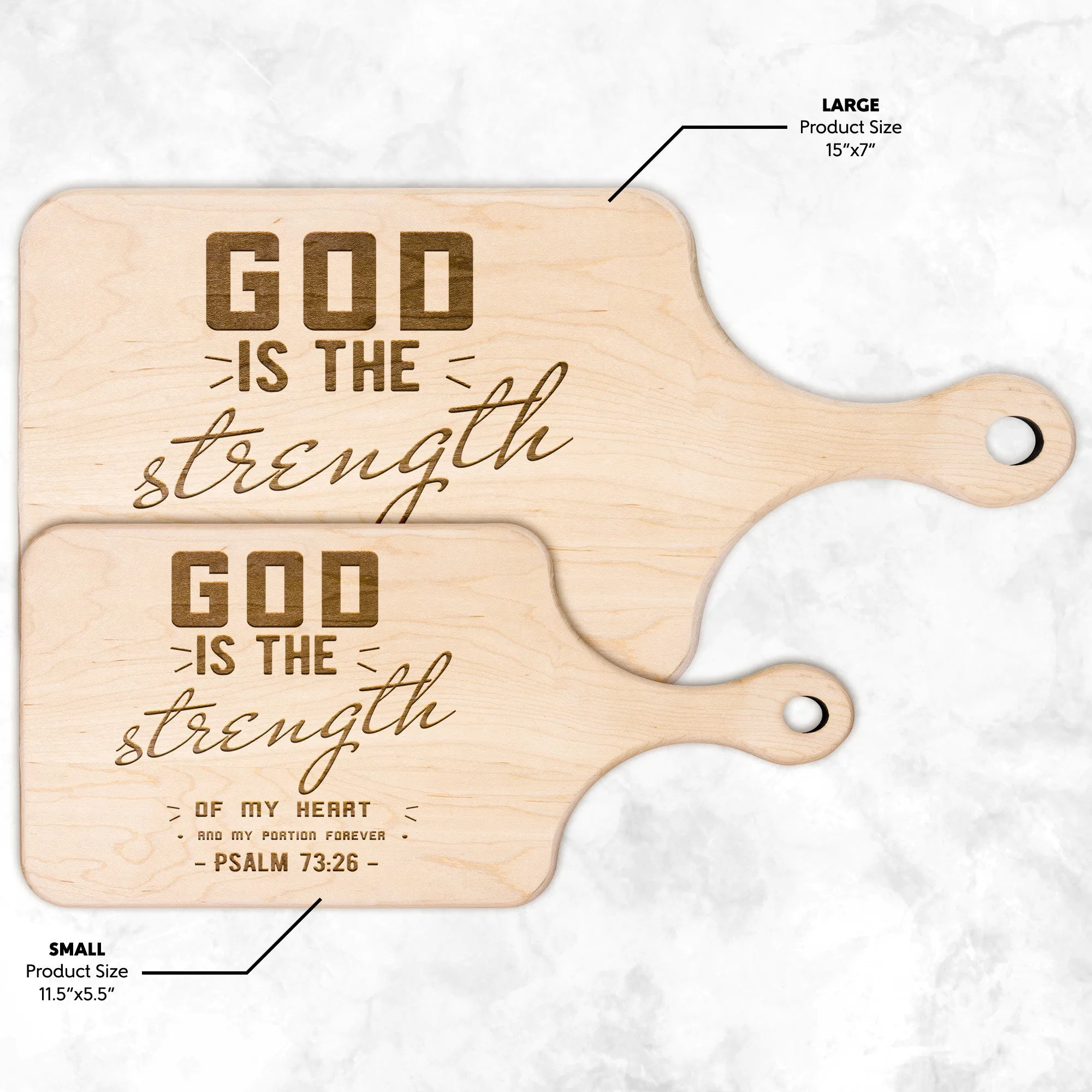 Products Bible Verse Hardwood Paddle Cutting Board - God Is The Strength Of My Heart ~Psalm 73:26~ Design 6