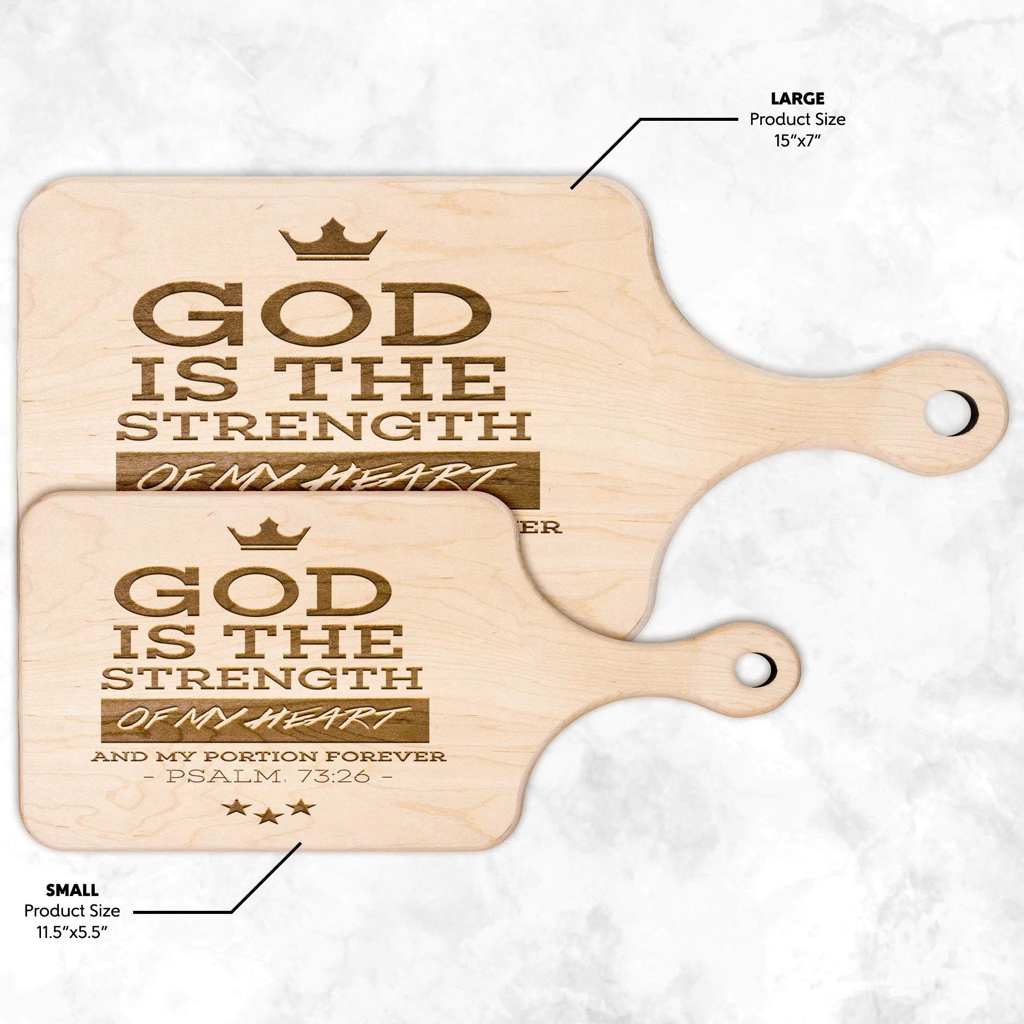 Products Bible Verse Hardwood Paddle Cutting Board - God Is The Strength Of My Heart ~Psalm 73:26~ Design 8