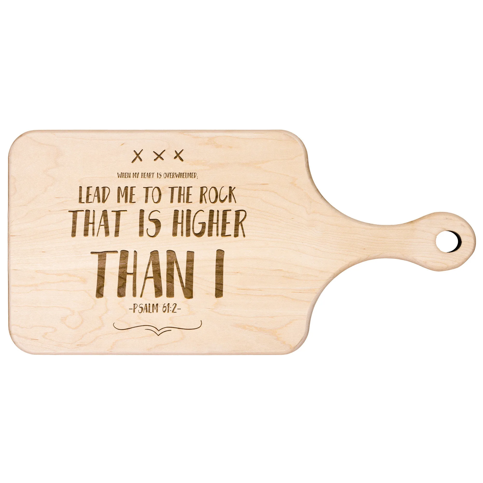 Products Bible Verse Hardwood Paddle Cutting Board - Lead Me To The Rock ~Psalm 61:2~ Design 11