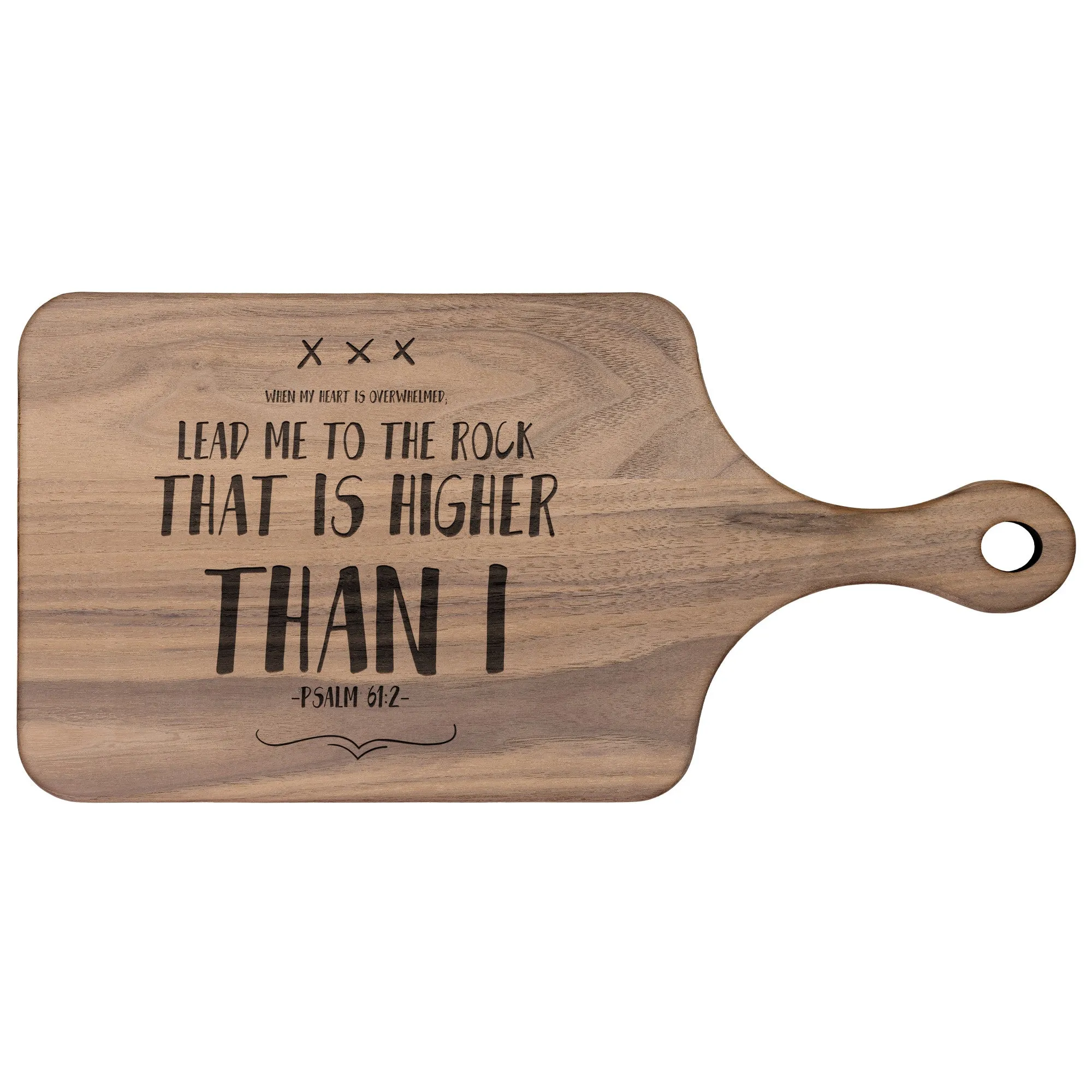 Products Bible Verse Hardwood Paddle Cutting Board - Lead Me To The Rock ~Psalm 61:2~ Design 11