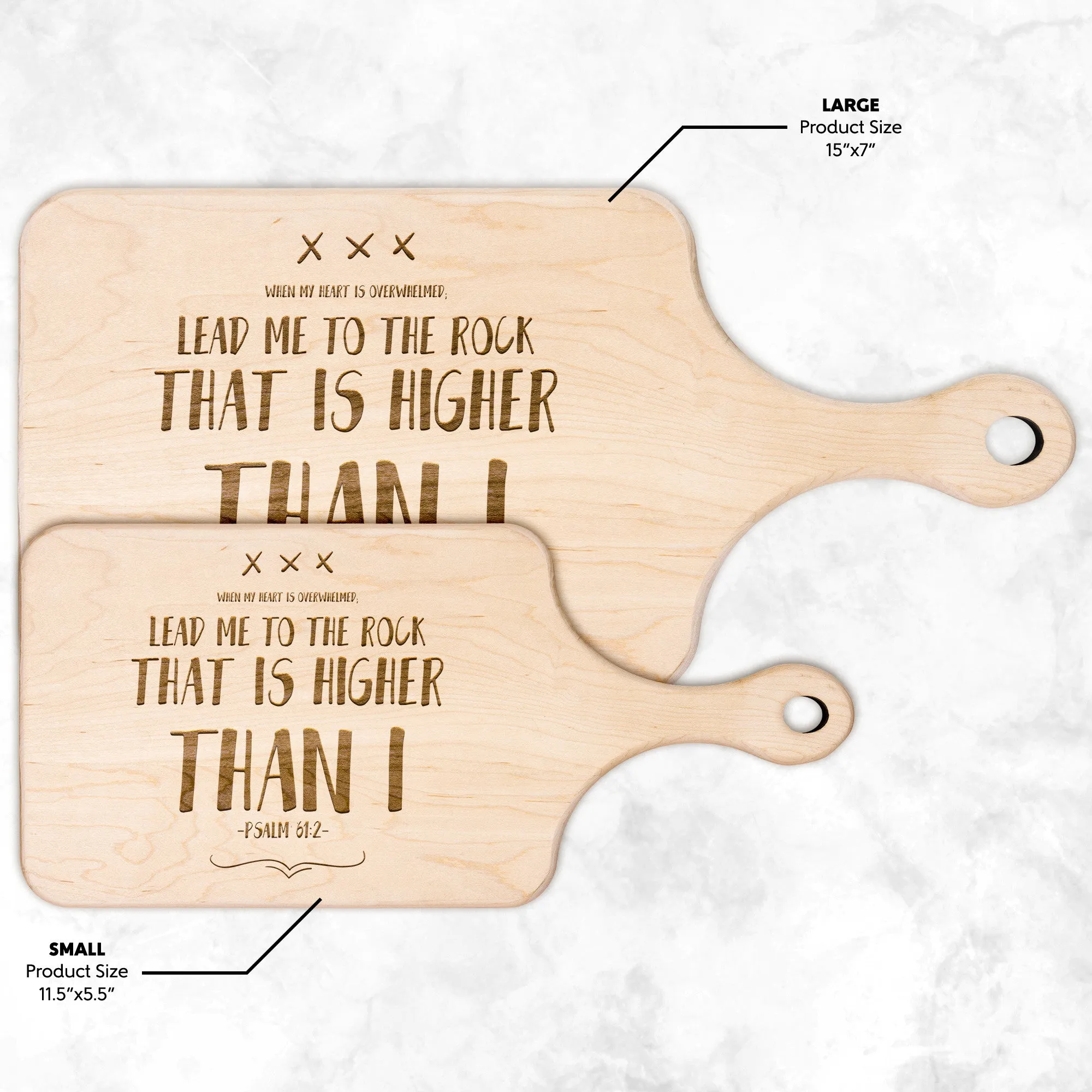 Products Bible Verse Hardwood Paddle Cutting Board - Lead Me To The Rock ~Psalm 61:2~ Design 11