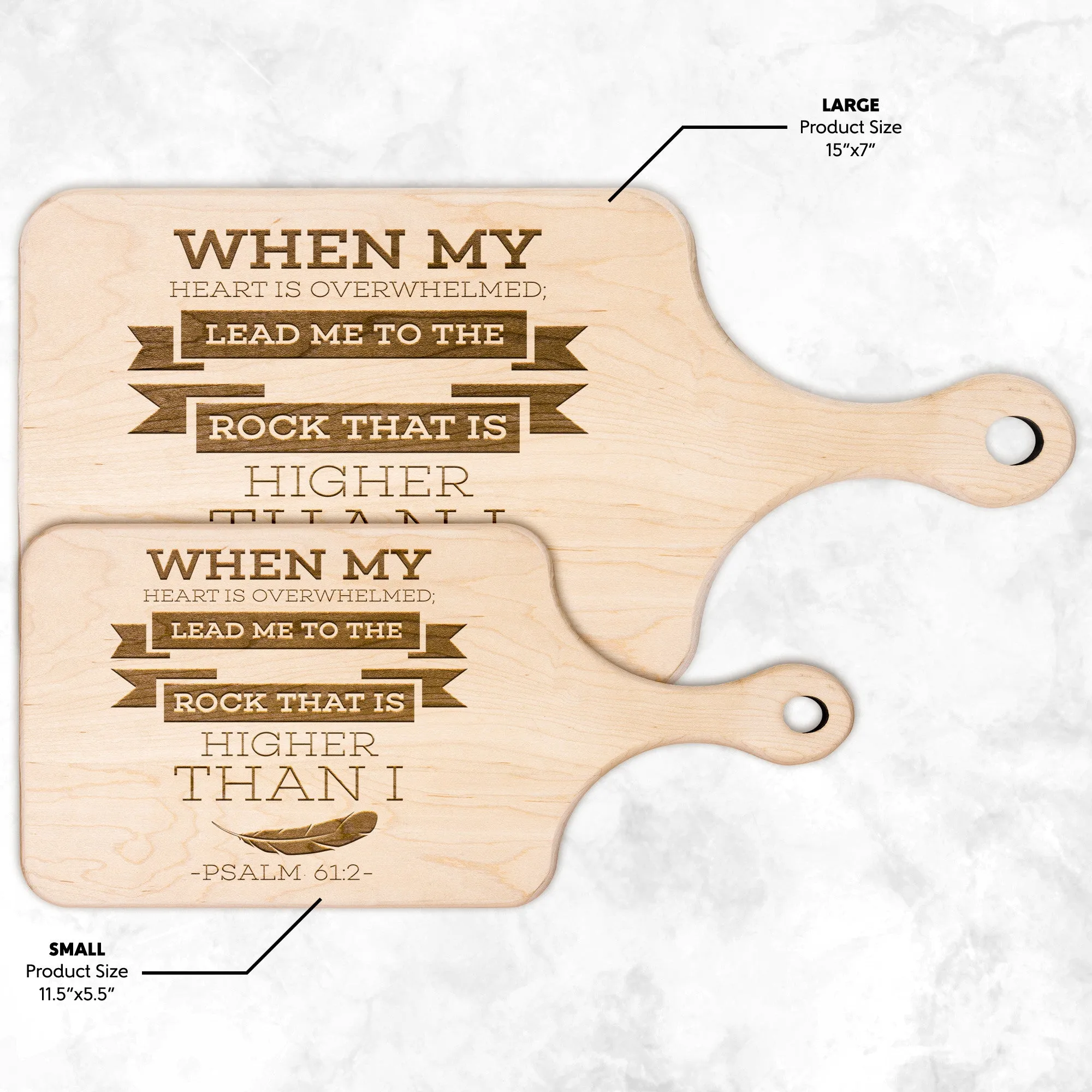 Products Bible Verse Hardwood Paddle Cutting Board - Lead Me To The Rock ~Psalm 61:2~ Design 13