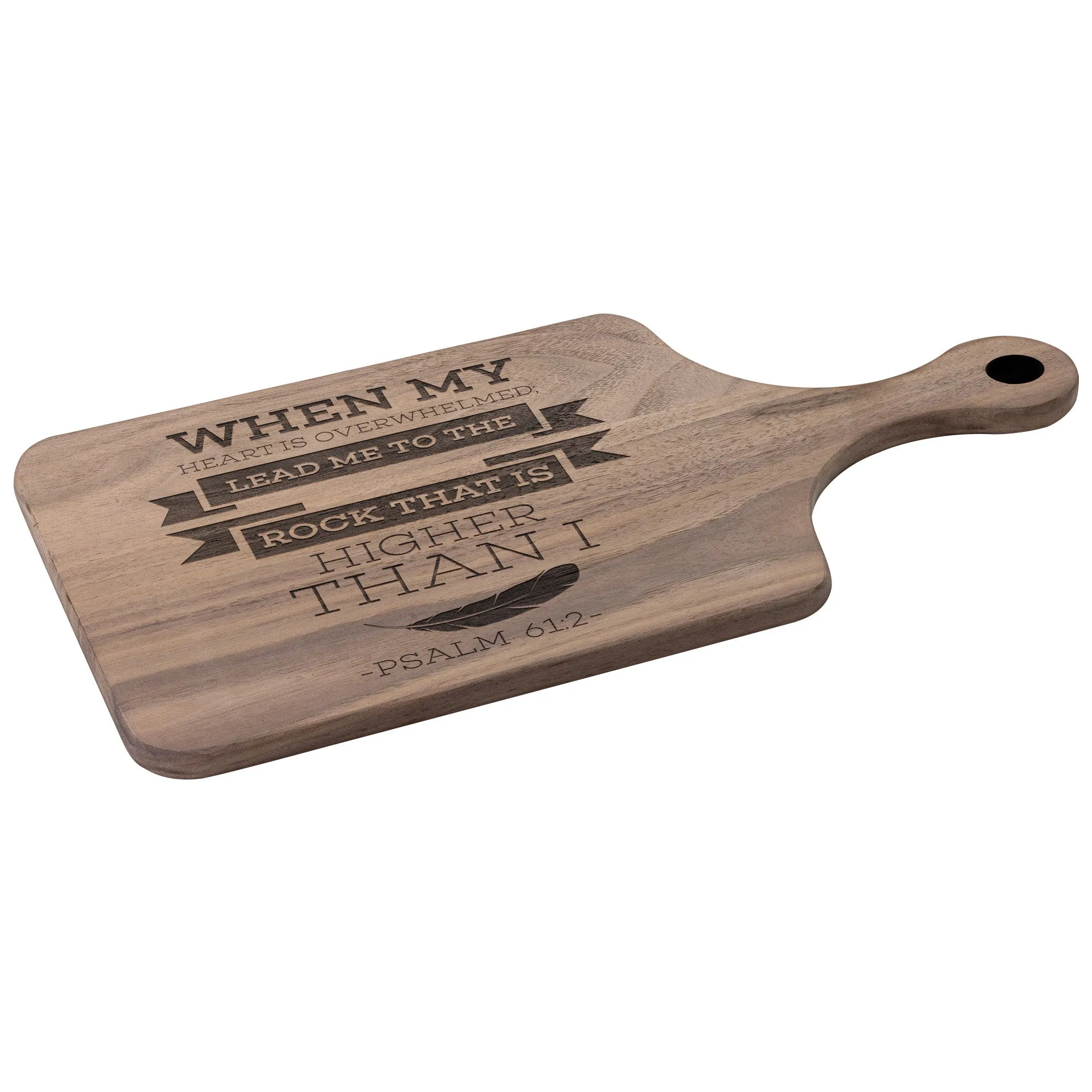 Products Bible Verse Hardwood Paddle Cutting Board - Lead Me To The Rock ~Psalm 61:2~ Design 13