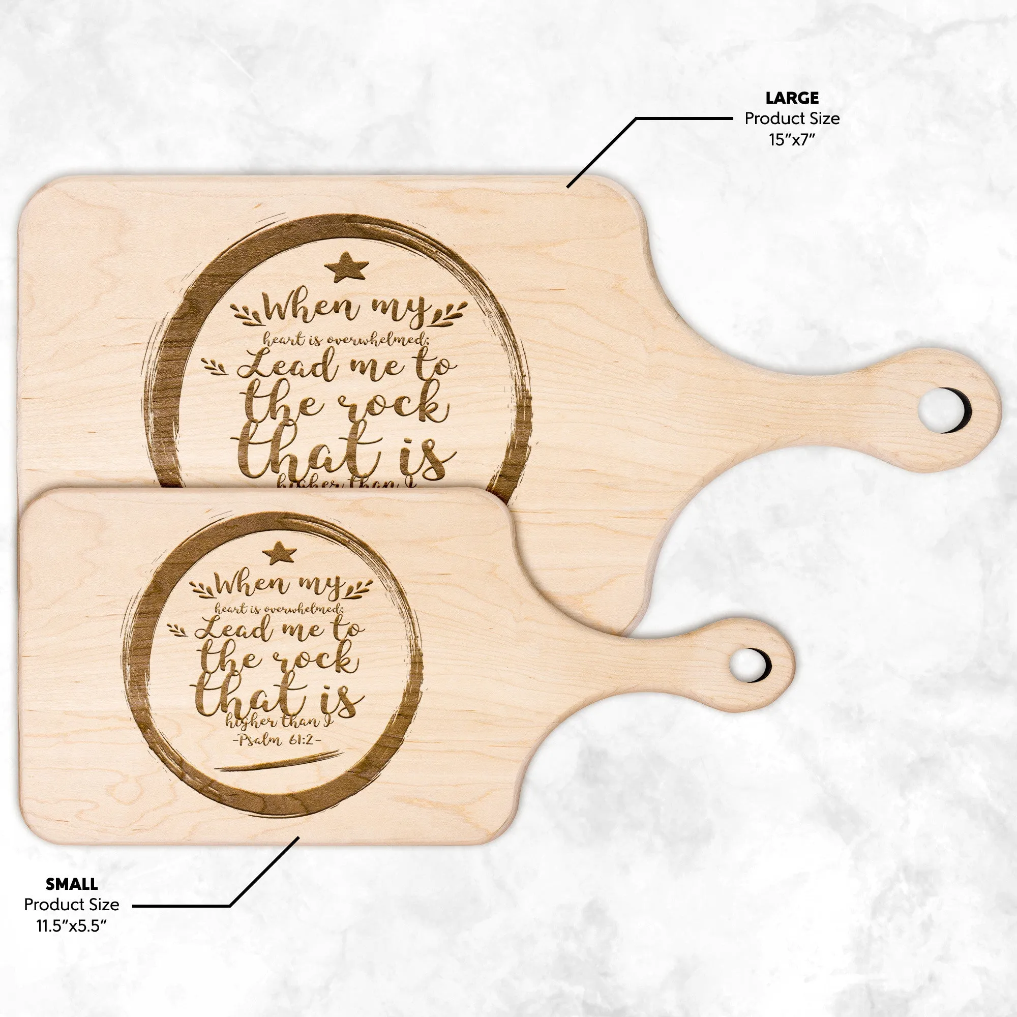 Products Bible Verse Hardwood Paddle Cutting Board - Lead Me To The Rock ~Psalm 61:2~ Design 15