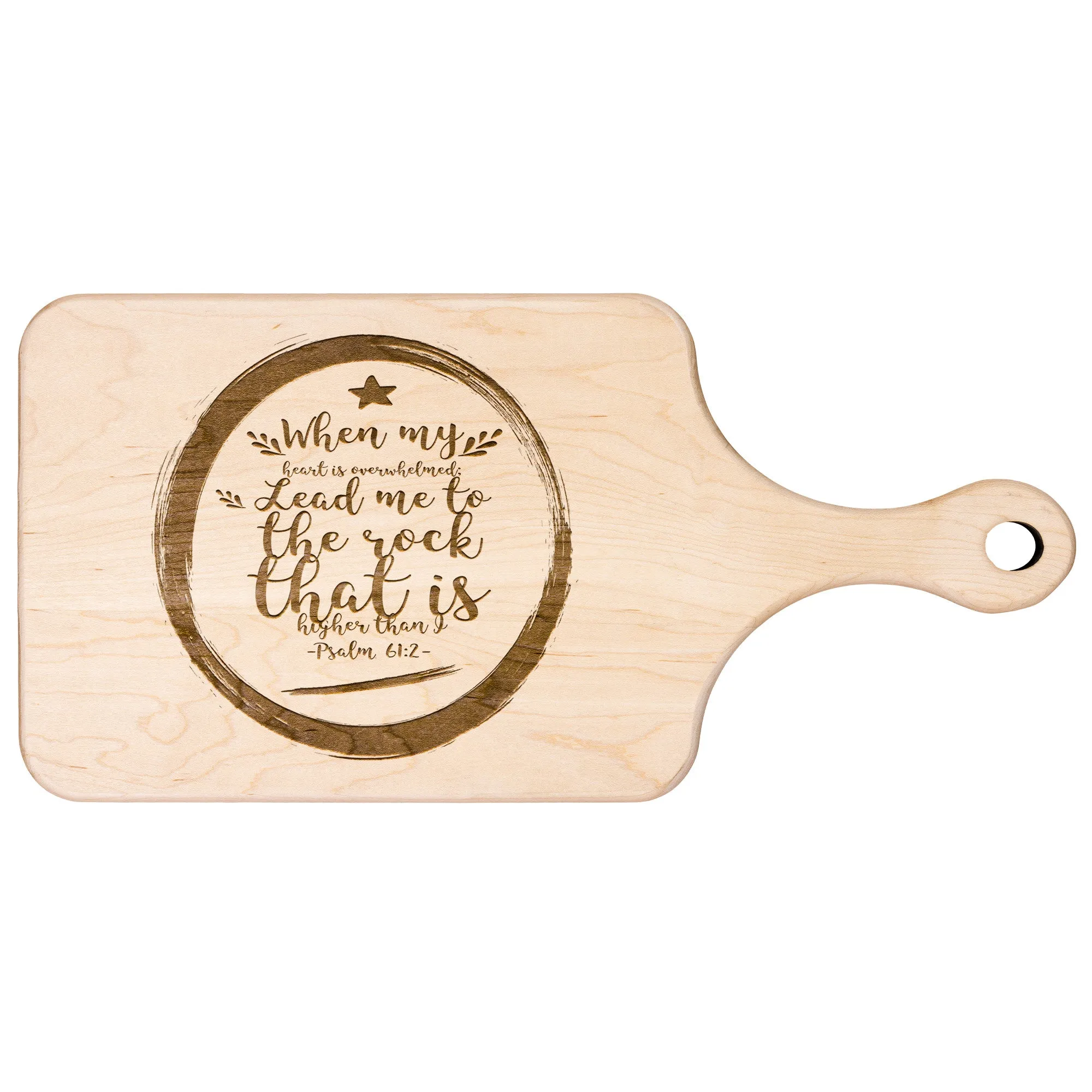 Products Bible Verse Hardwood Paddle Cutting Board - Lead Me To The Rock ~Psalm 61:2~ Design 15