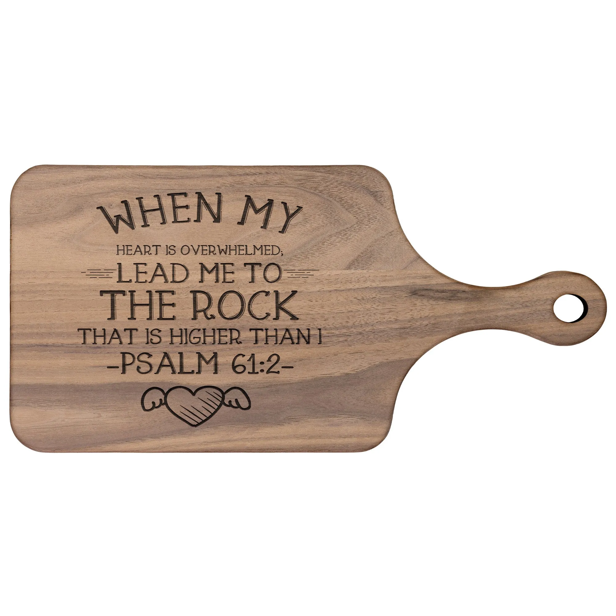 Products Bible Verse Hardwood Paddle Cutting Board - Lead Me To The Rock ~Psalm 61:2~ Design 17