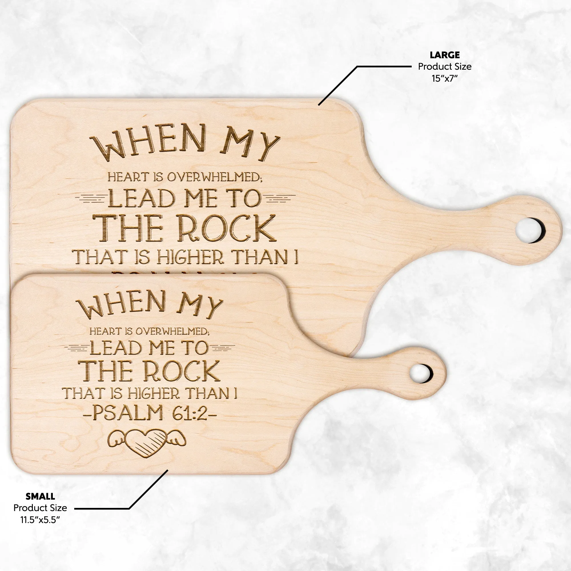 Products Bible Verse Hardwood Paddle Cutting Board - Lead Me To The Rock ~Psalm 61:2~ Design 17