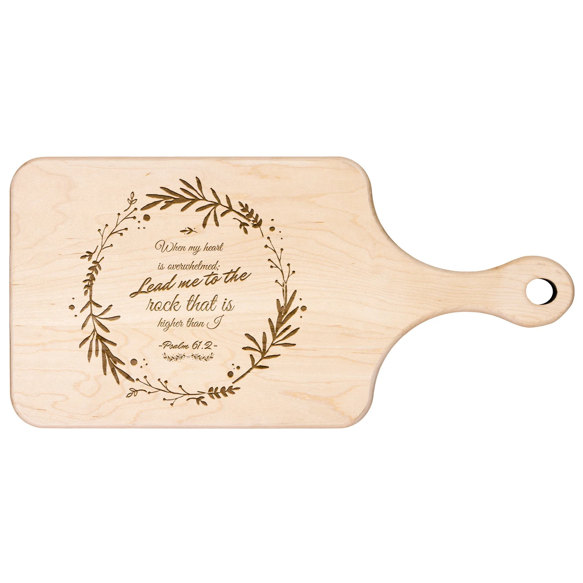 Products Bible Verse Hardwood Paddle Cutting Board - Lead Me To The Rock ~Psalm 61:2~ Design 19