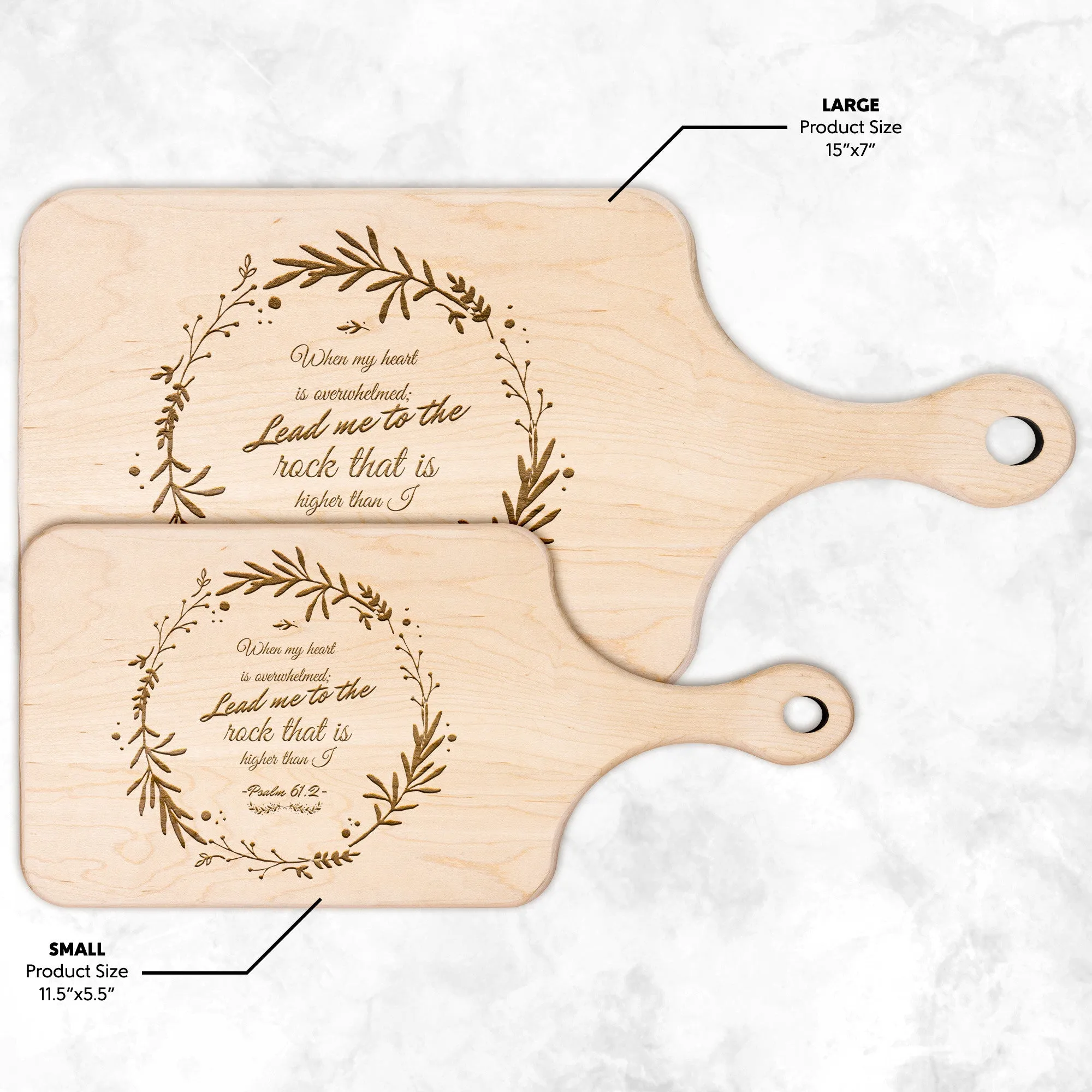 Products Bible Verse Hardwood Paddle Cutting Board - Lead Me To The Rock ~Psalm 61:2~ Design 19