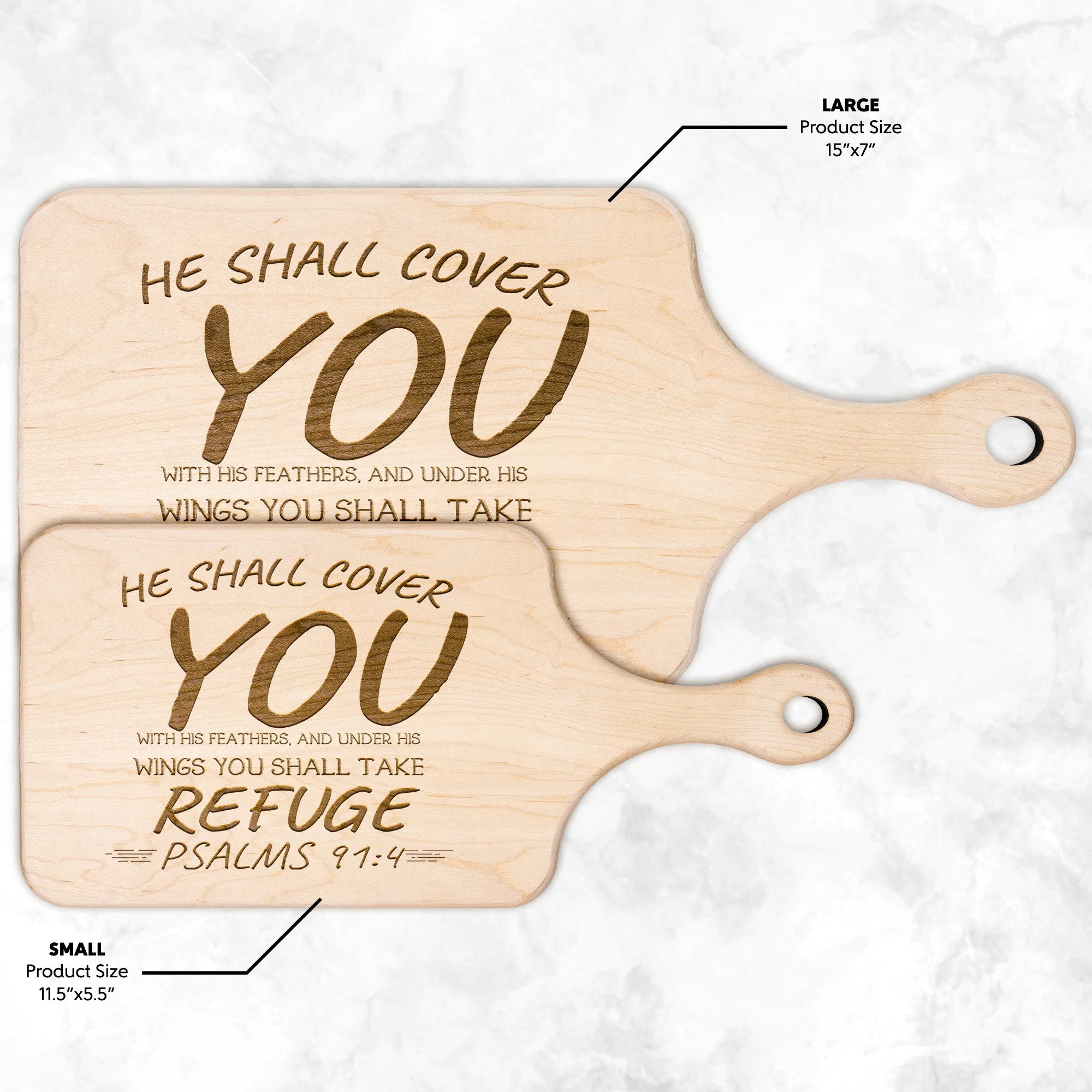 Products Bible Verse Hardwood Paddle Cutting Board - Under His Wings You Shall Take Refuge ~Psalm 91:4~ Design 10