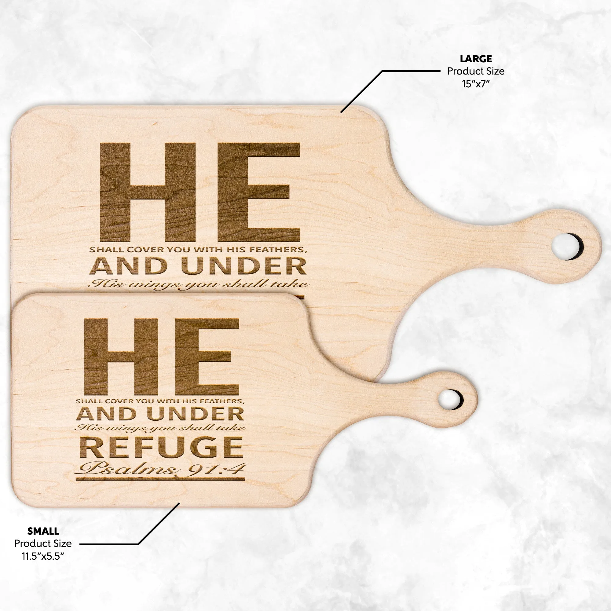 Products Bible Verse Hardwood Paddle Cutting Board - Under His Wings You Shall Take Refuge ~Psalm 91:4~ Design 4