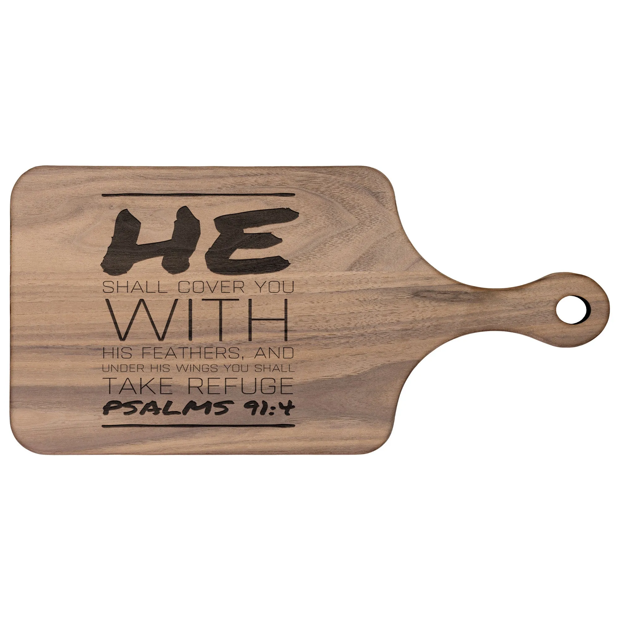 Products Bible Verse Hardwood Paddle Cutting Board - Under His Wings You Shall Take Refuge ~Psalm 91:4~ Design 9