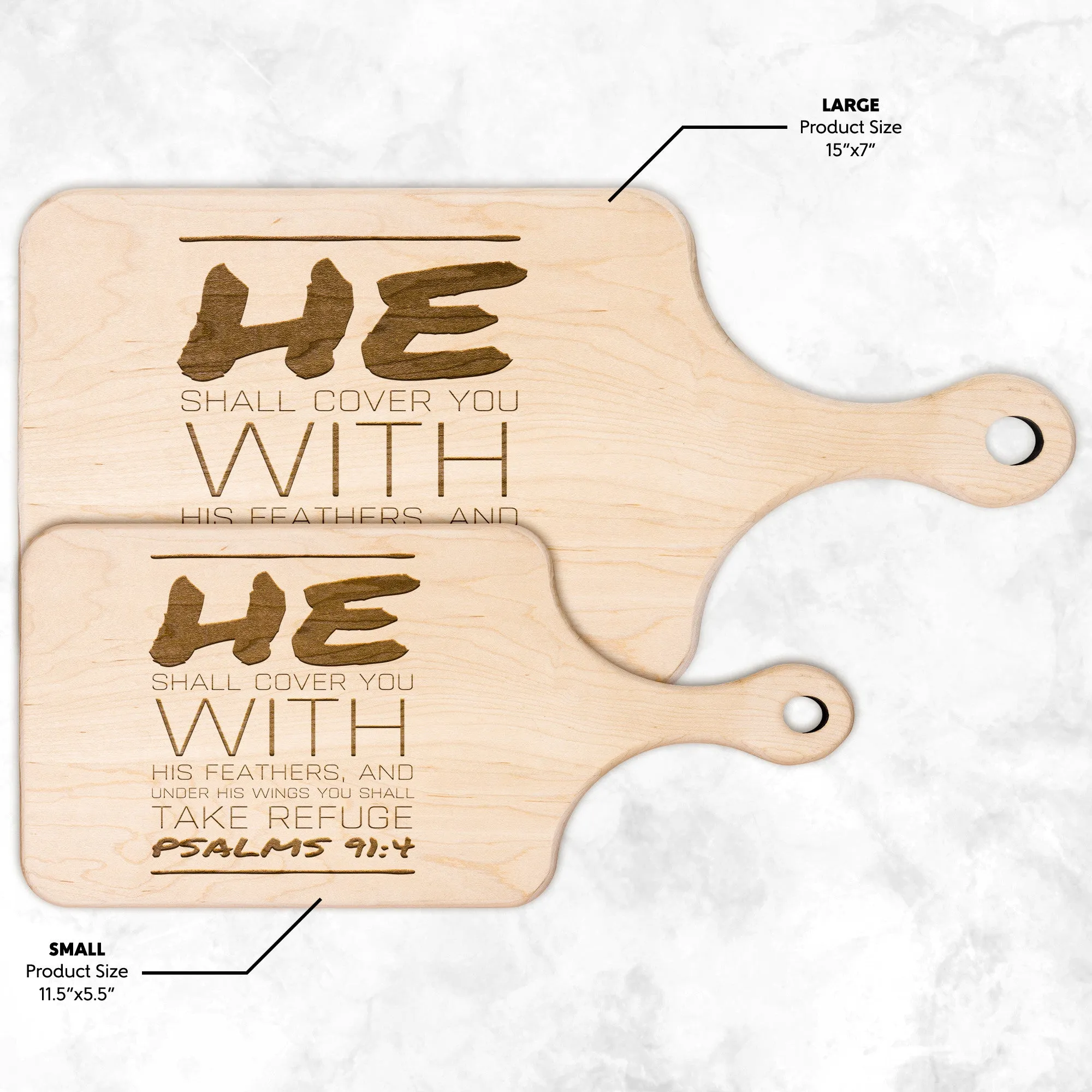 Products Bible Verse Hardwood Paddle Cutting Board - Under His Wings You Shall Take Refuge ~Psalm 91:4~ Design 9