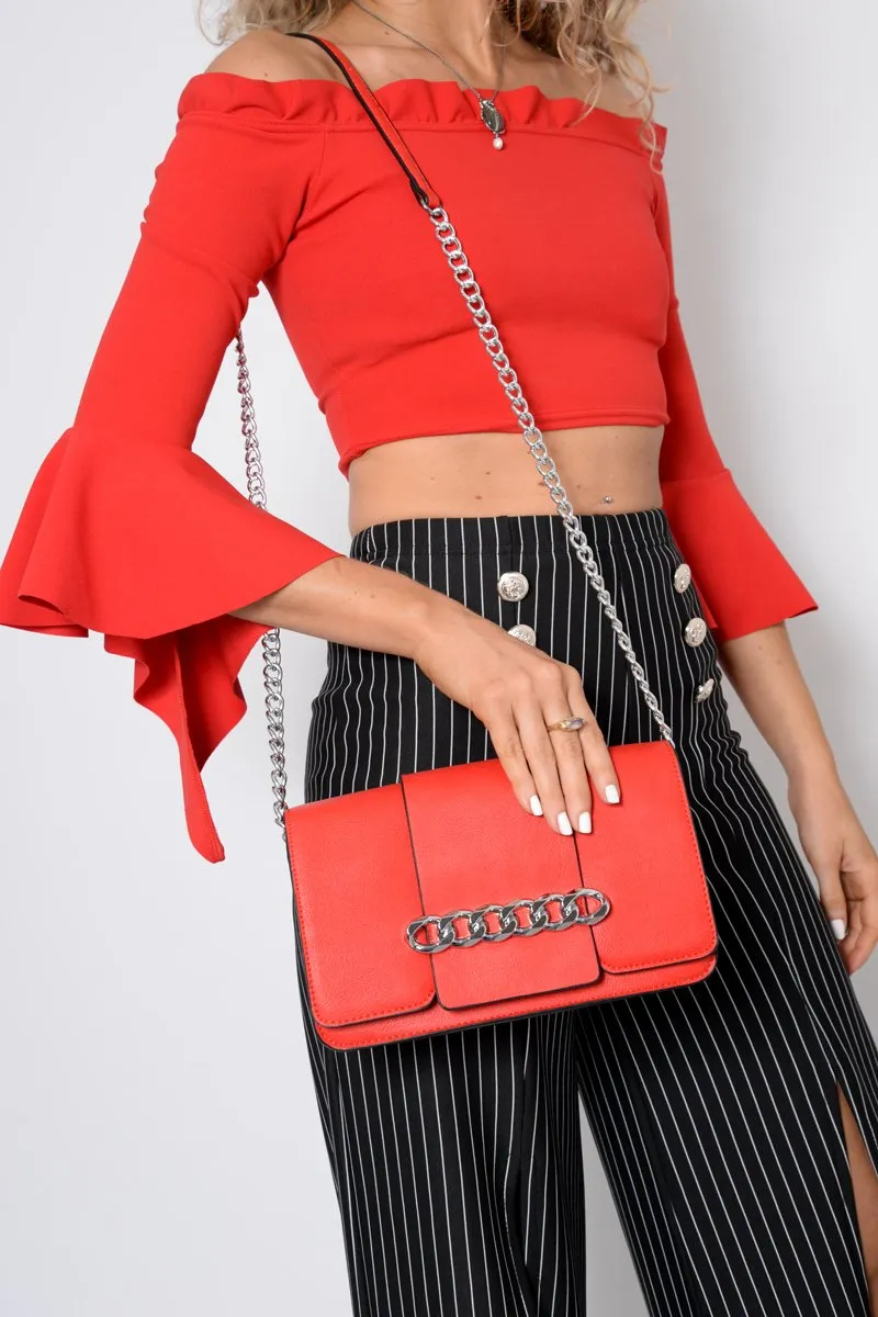 Red Chain Front Shoulder Bag - Layal