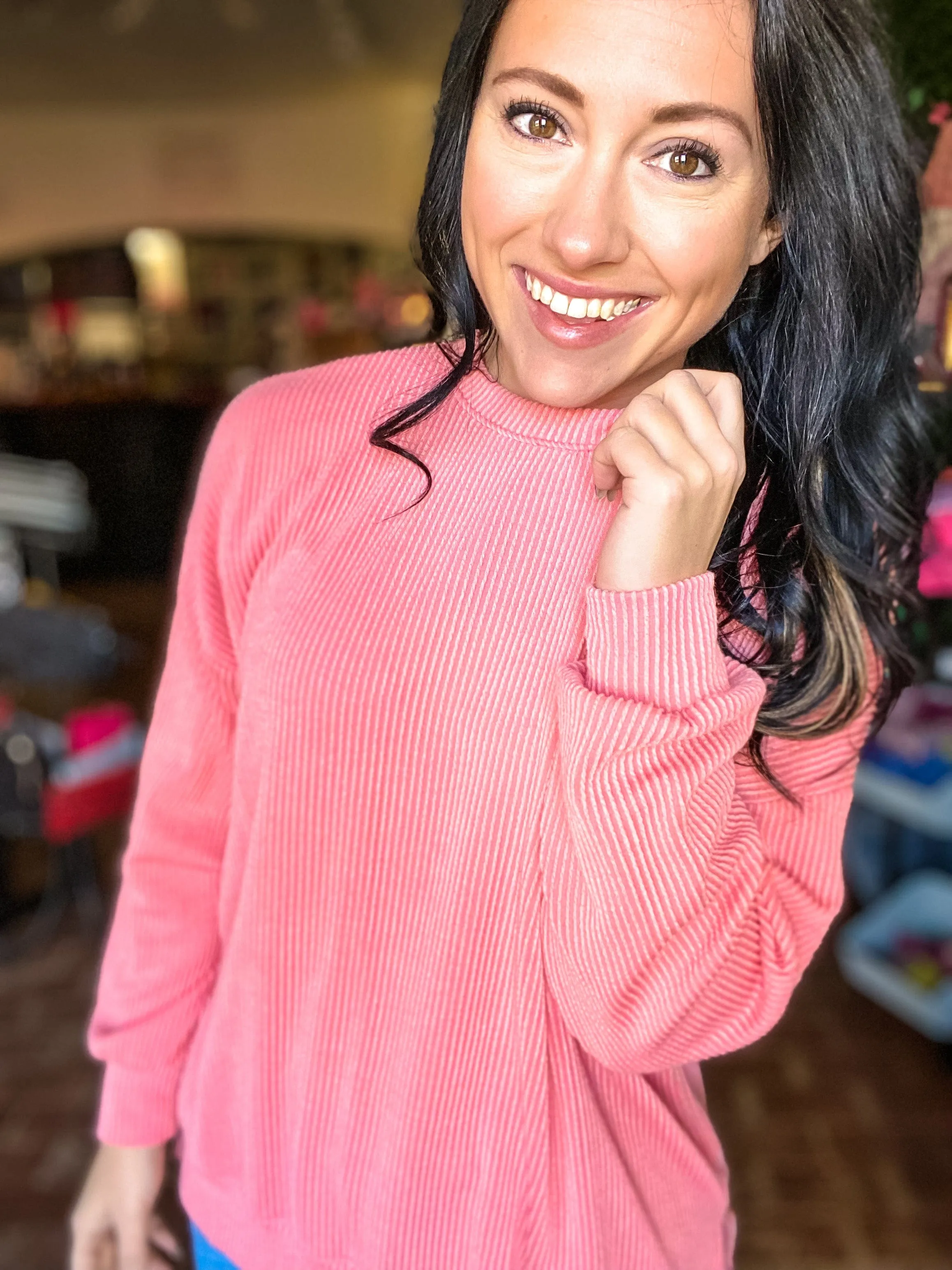 Ribbed Pullover- Coral