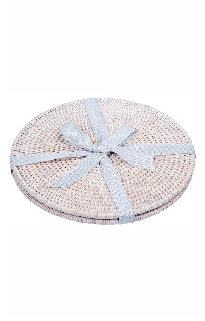 Set of Two Round Rattan Placemats