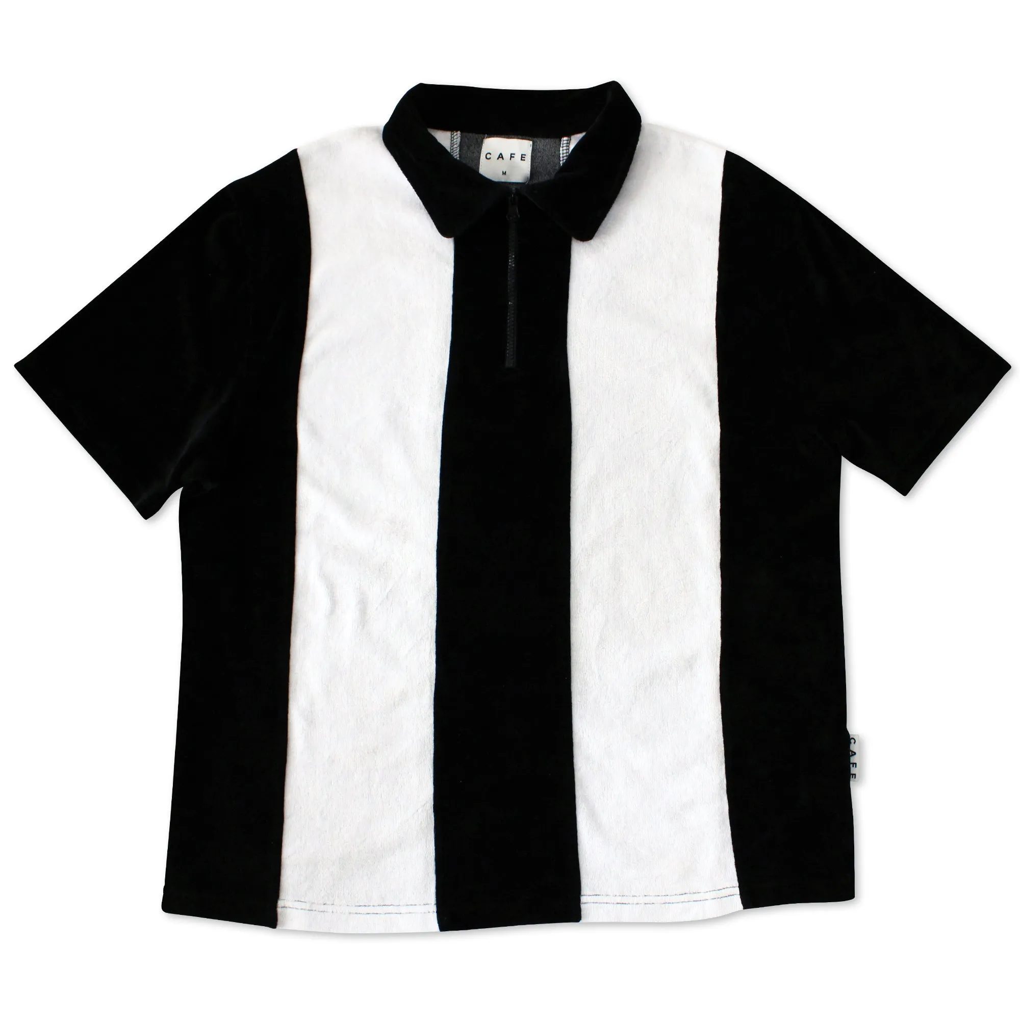 Skateboard Cafe Stripe 1/4 Zip Velour Polo Shirt