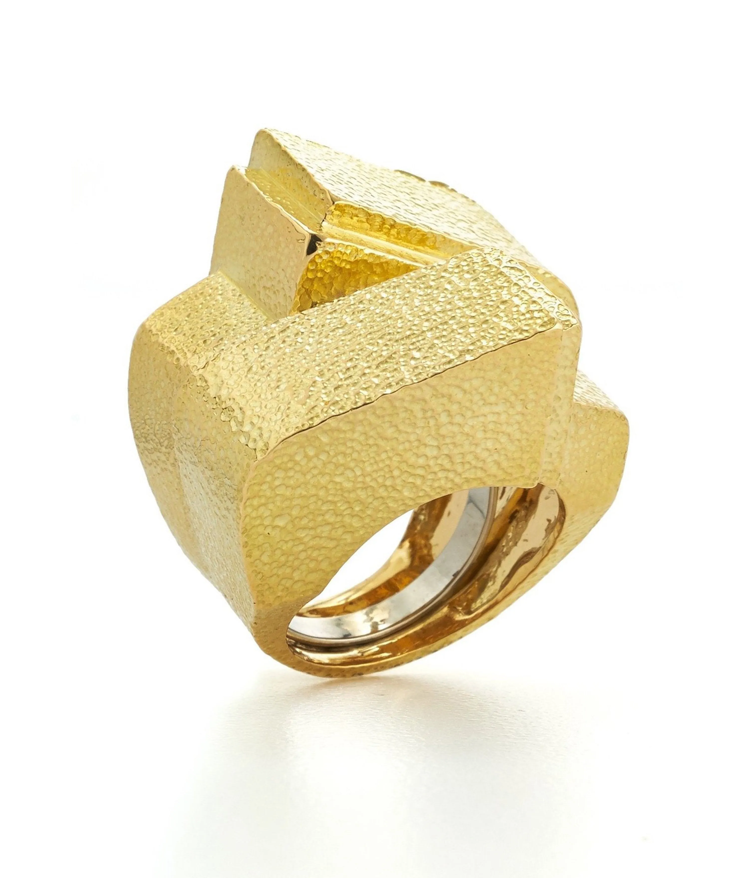 Ski Slope Ring, Hammered Gold