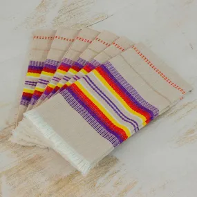 Sunset Dinner Striped 100% Cotton Napkins from Guatemala (Set of 6)